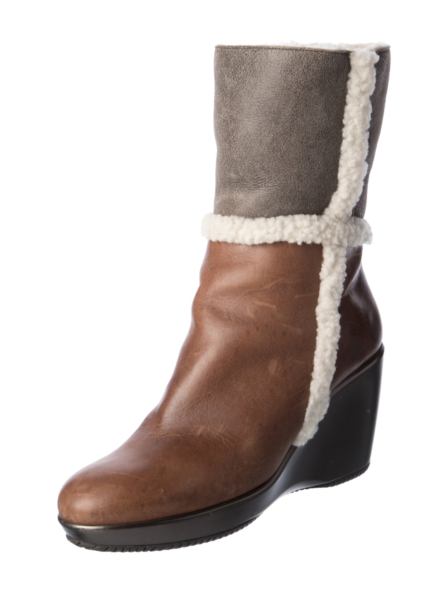 Hogan Leather Colorblock Pattern Boots