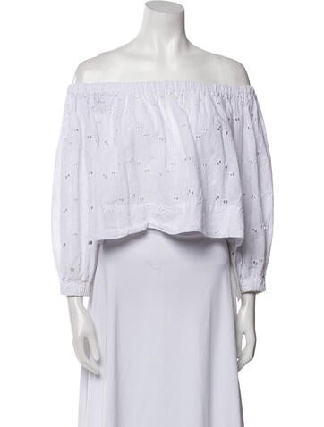 House of Aama Tops Lace Pattern Off-The-Shoulder Crop Top M