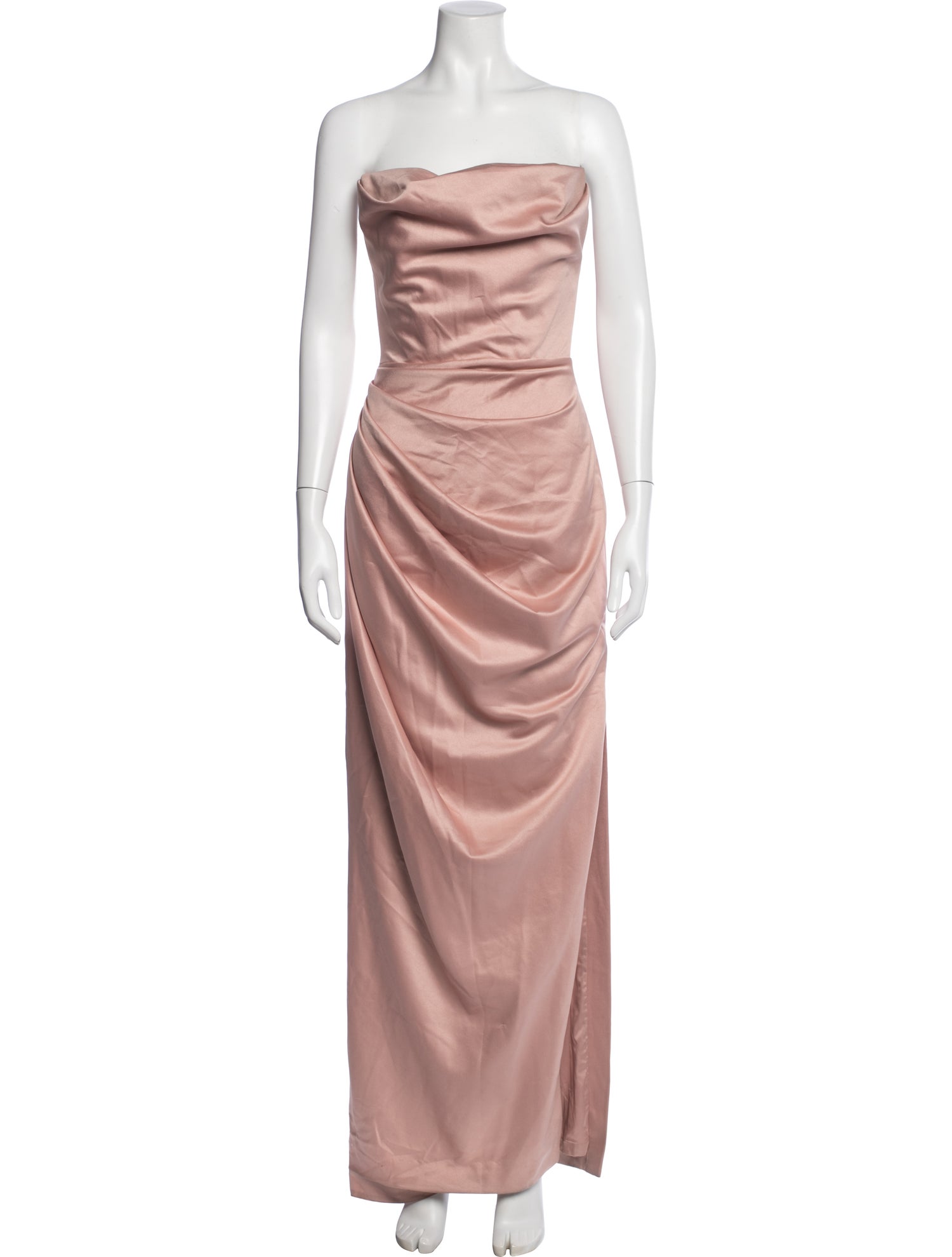 strapless open back dress Puff-Sleeve Satin Maxi Dress Petal Pink / S