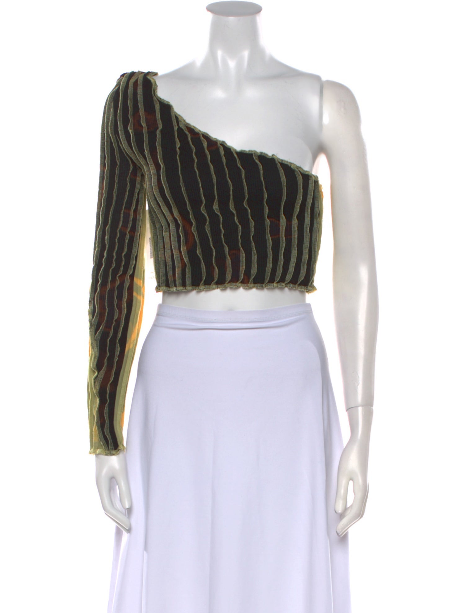 Helenamanzano Striped One-Shoulder Crop Top