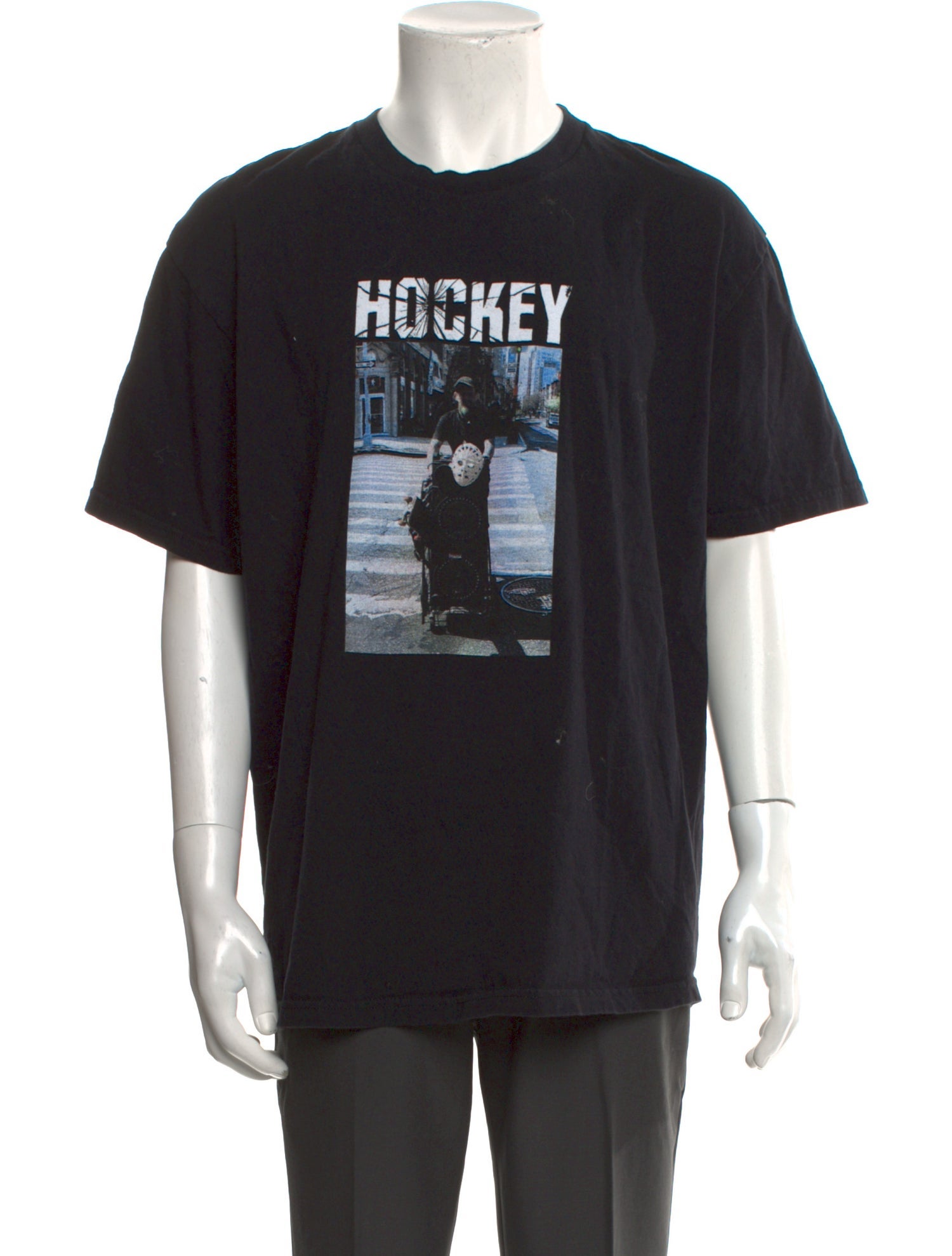 Hockey Graphic Print Short Sleeve Denim Shirt