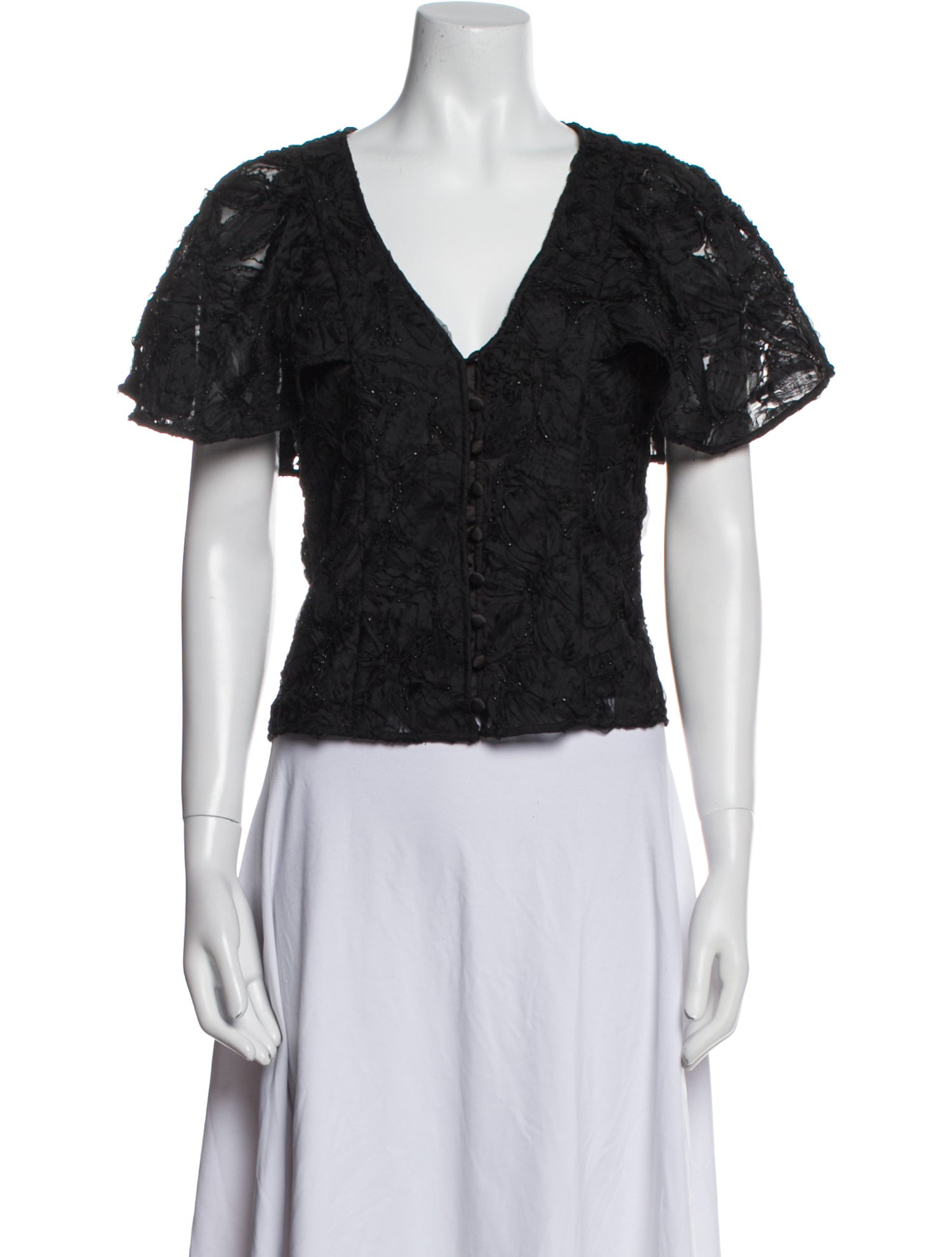 Hofmann Copenhagen Lace Pattern V-Neck Crop Top