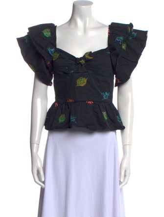 Hofmann Copenhagen Floral Print Square Neckline Crop Top