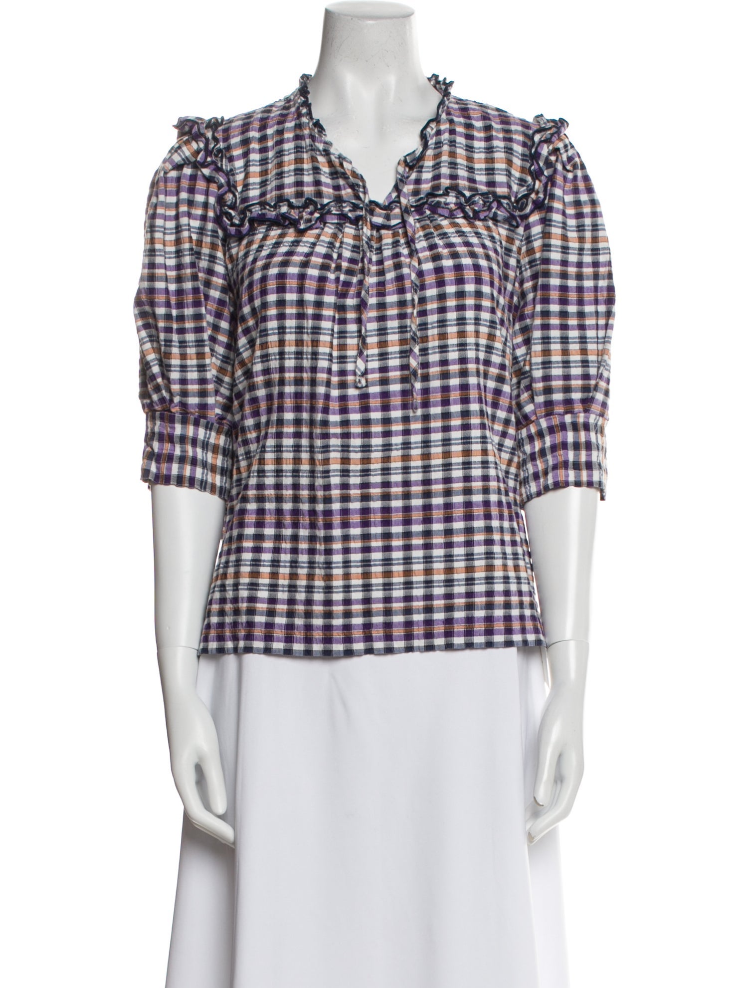 Hofmann Copenhagen Plaid Print V-Neck Blouse