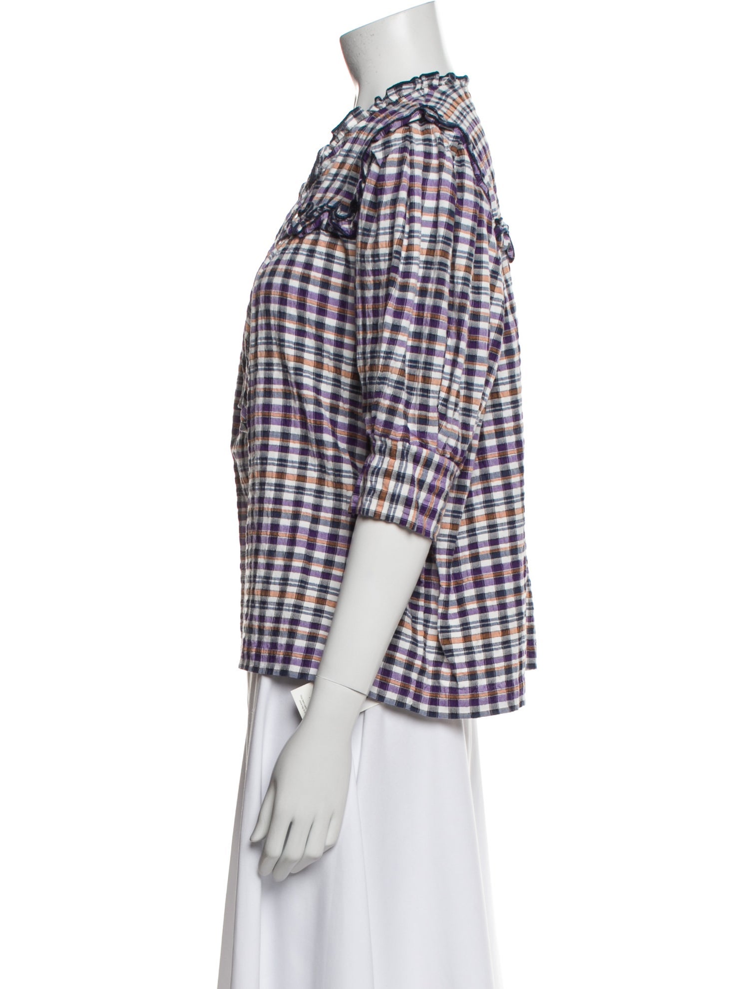 Hofmann Copenhagen Plaid Print V-Neck Blouse