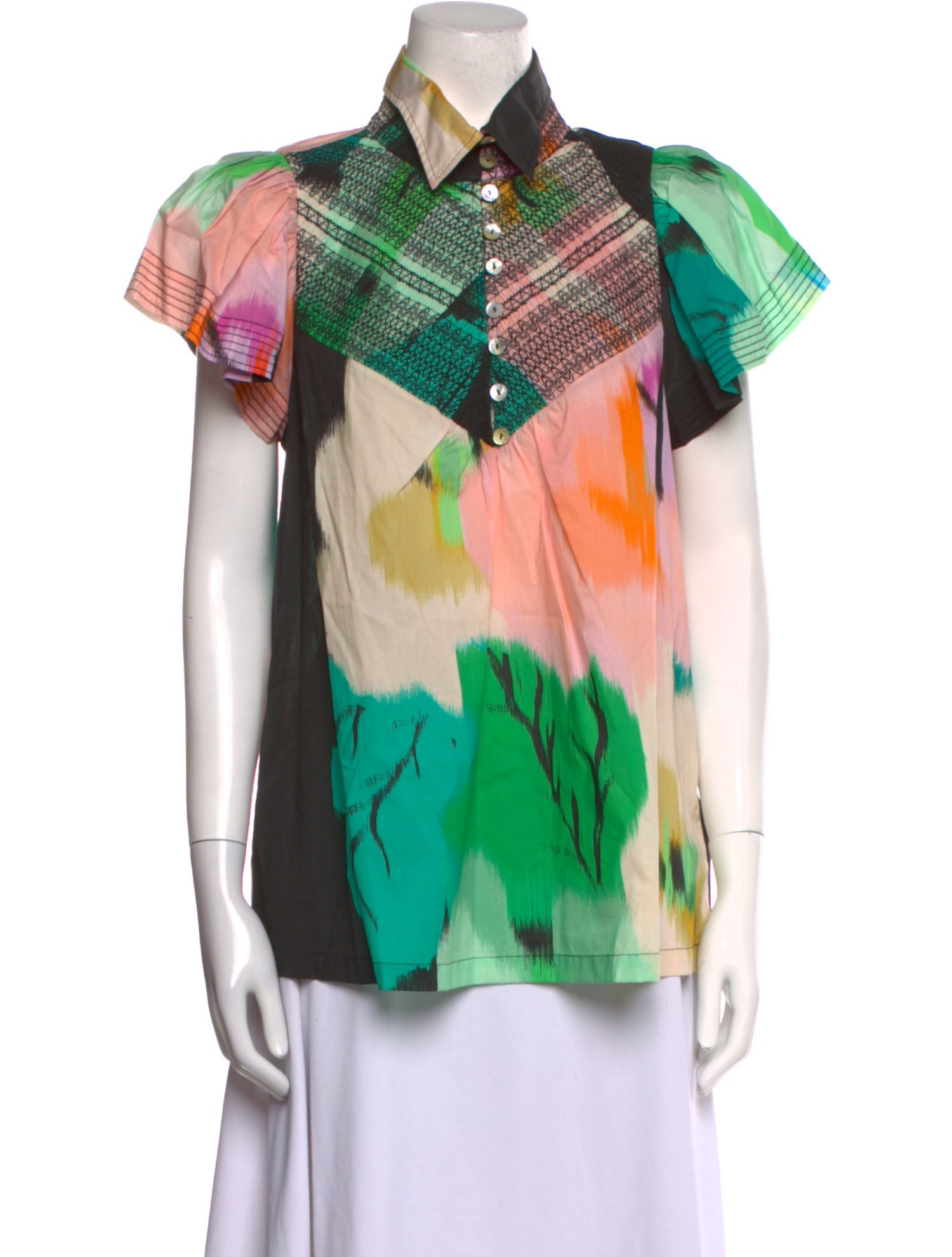 Hope For Flowers By Tracy Reese Printed Short Sleeve Button-Up Top