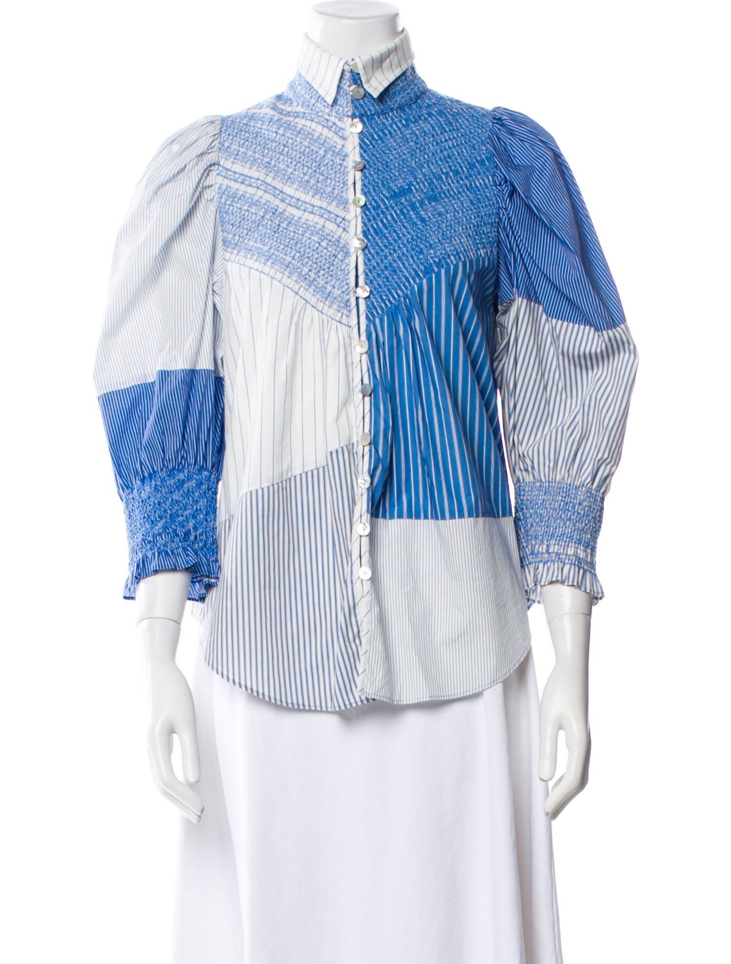 Hope For Flowers By Tracy Reese Striped Three-Quarter Sleeve Button-Up Top