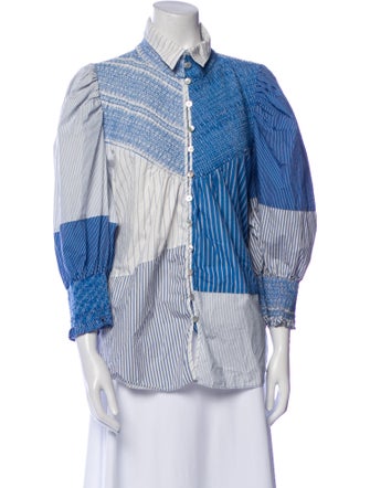 Hope For Flowers By Tracy Reese Striped Three-Quarter Sleeve Button-Up Top