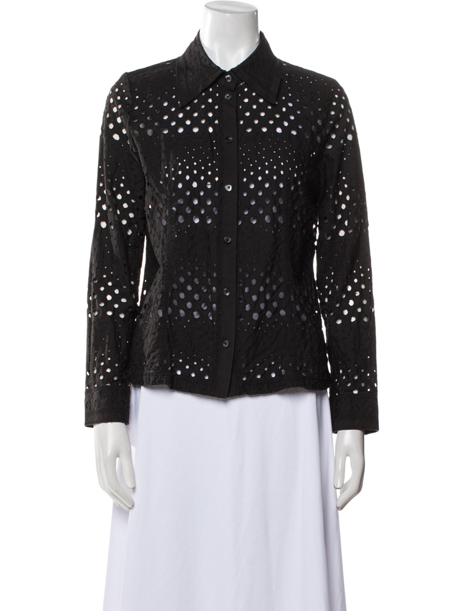 Hiroko Koshino Wool Long Sleeve Button-Up Top