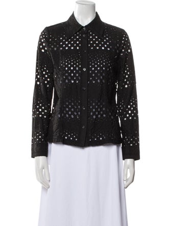 Hiroko Koshino Wool Long Sleeve Button-Up Top