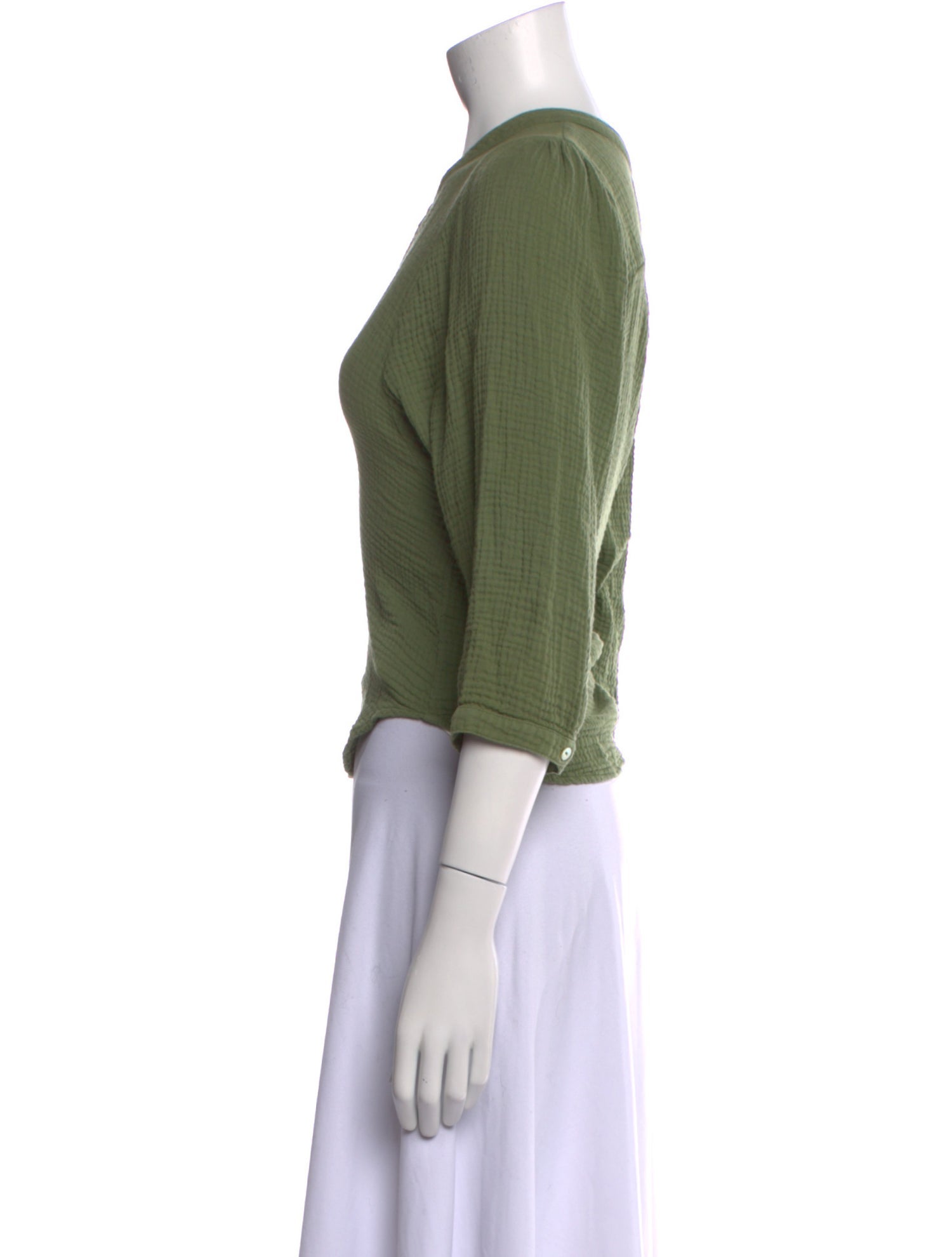 Honorine Crew Neck Three-Quarter Sleeve Button-Up Top