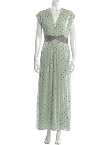 Pre-owned Hoss Intropia Silk Long Dress In Green