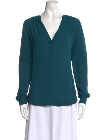 Pre-owned Hoss Intropia V-neck Long Sleeve Blouse W/ Tags In Blue