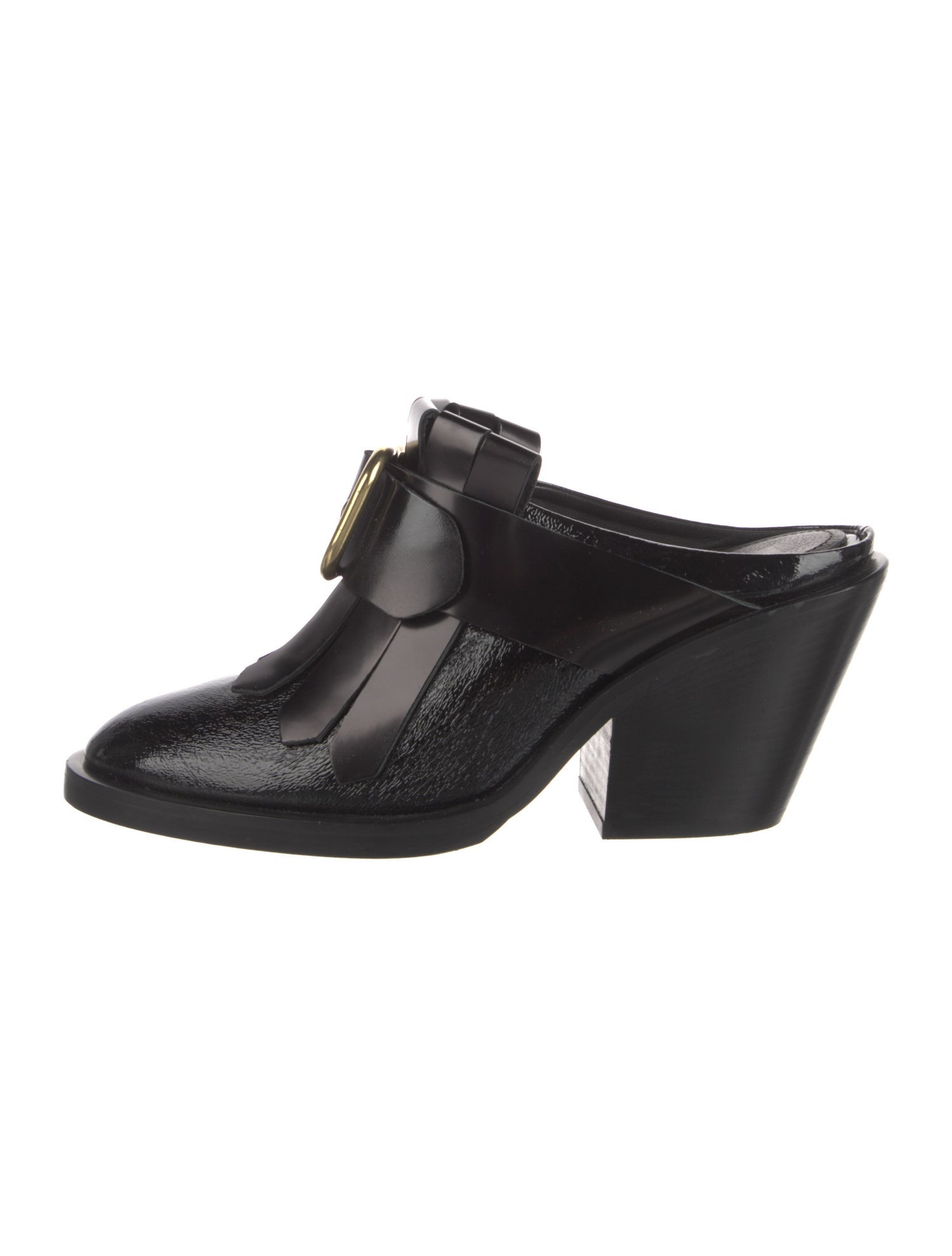 Hope Patent Leather Fringe Trim Accent Mules