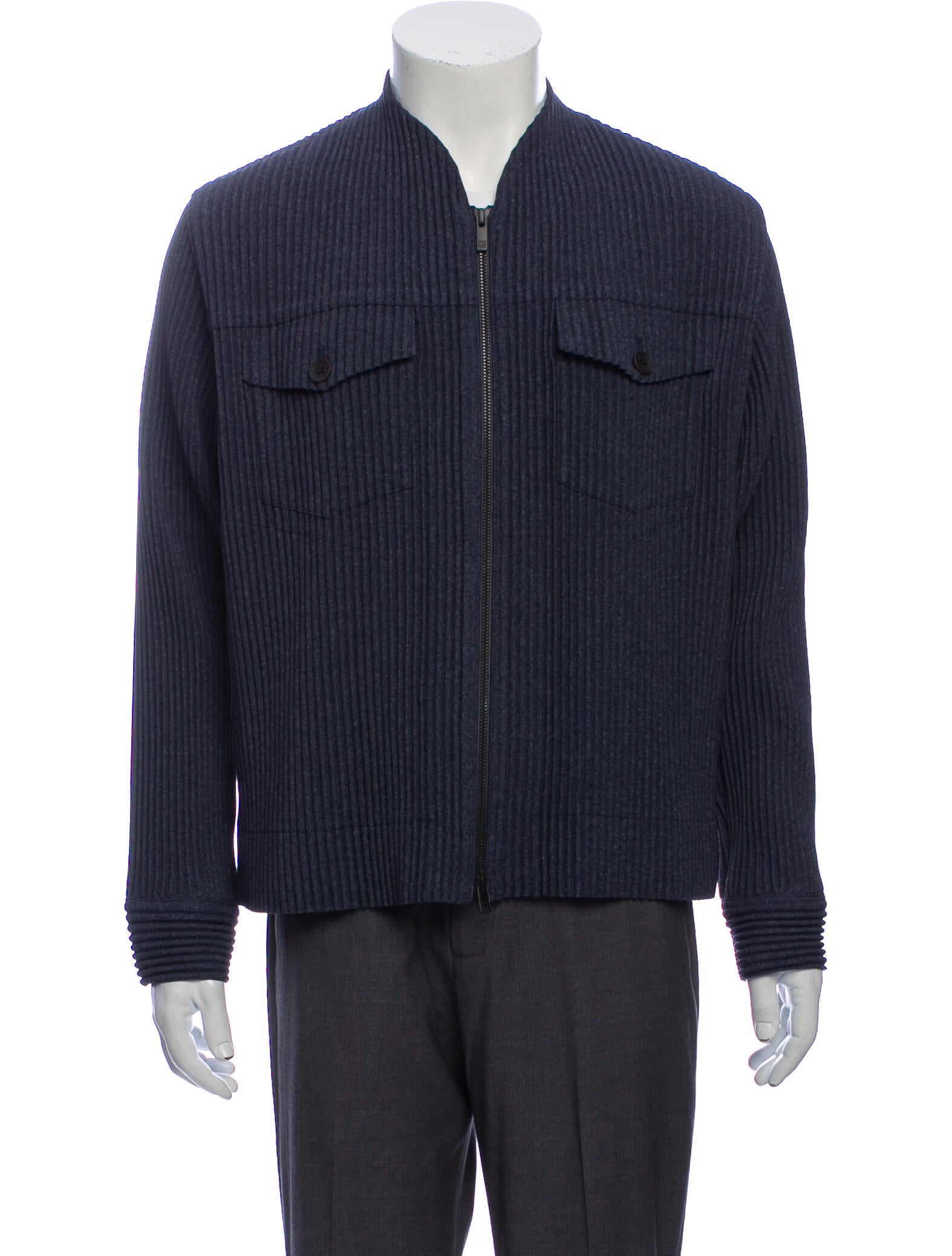HOMME PLISSÉ ISSEY MIYAKE Striped Trucker Jacket - Blue