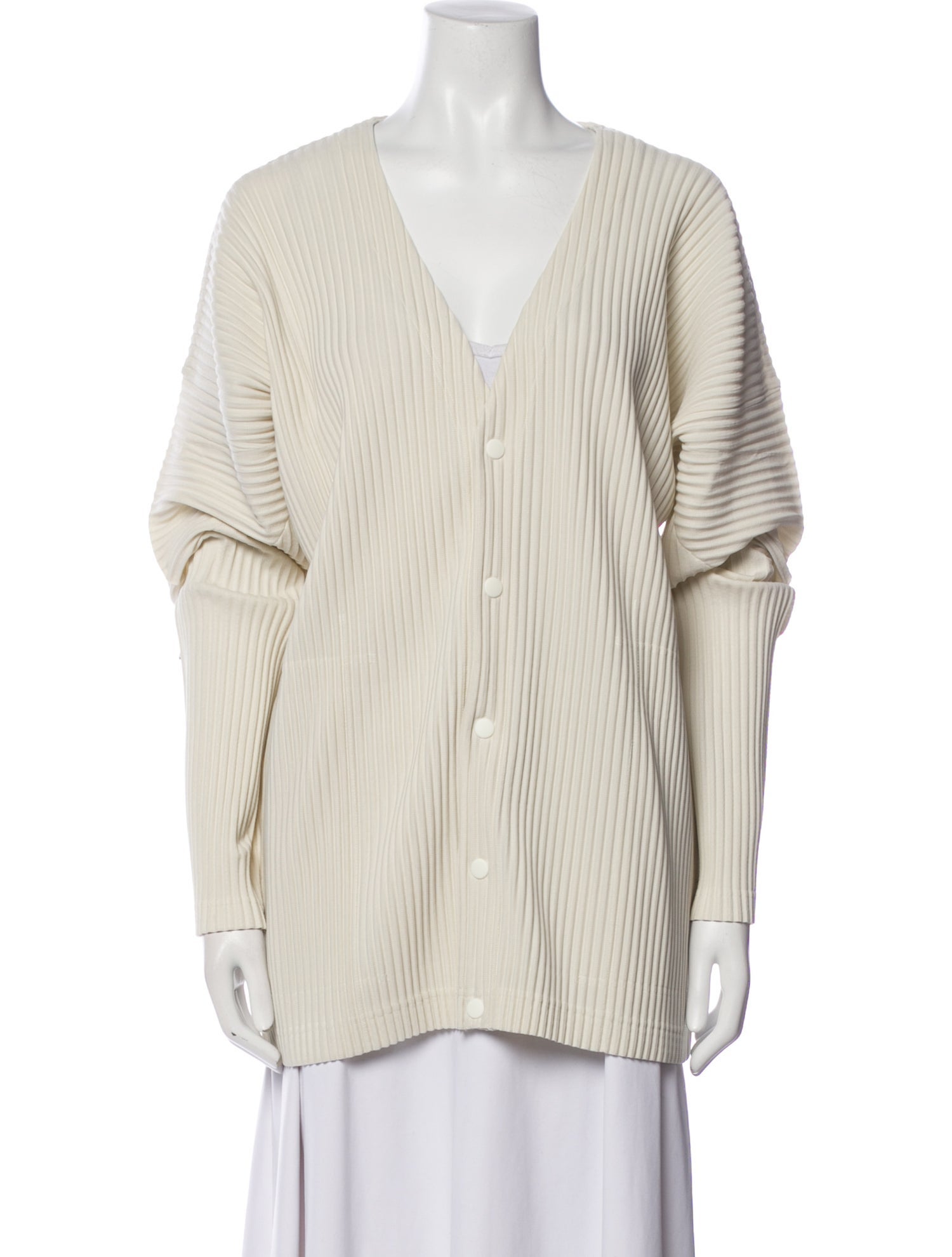 HOMME PLISSÉ ISSEY MIYAKE Striped V-Neck Cardigan