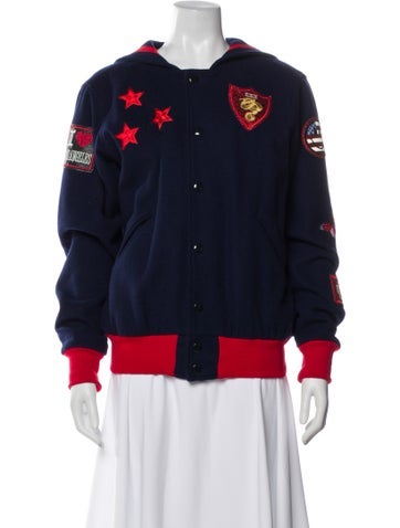 Pre-owned History Repeats Wool Colorblock Pattern Bomber Jacket In Blue