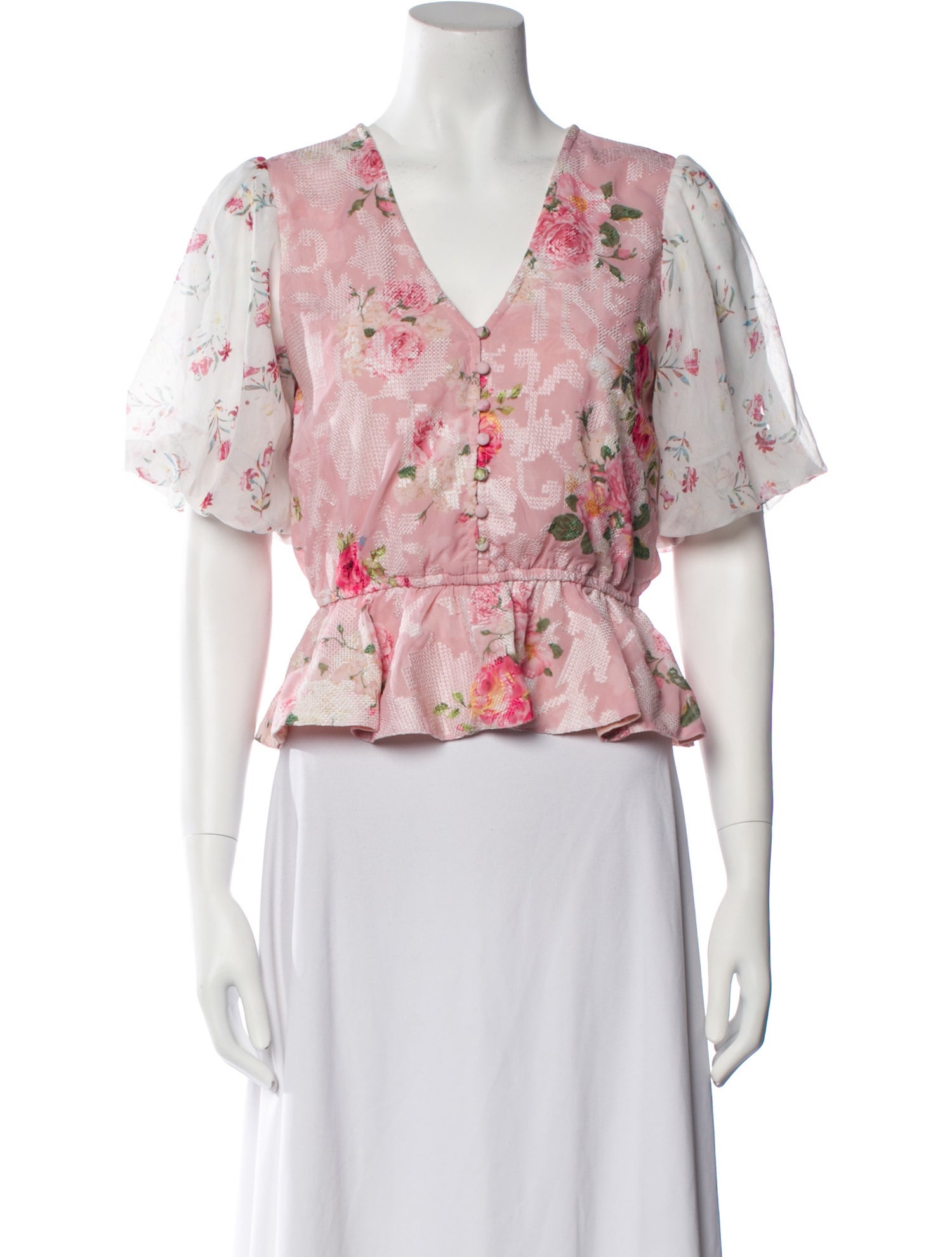 Hemanta & Nandita Floral Print V-Neck Blouse