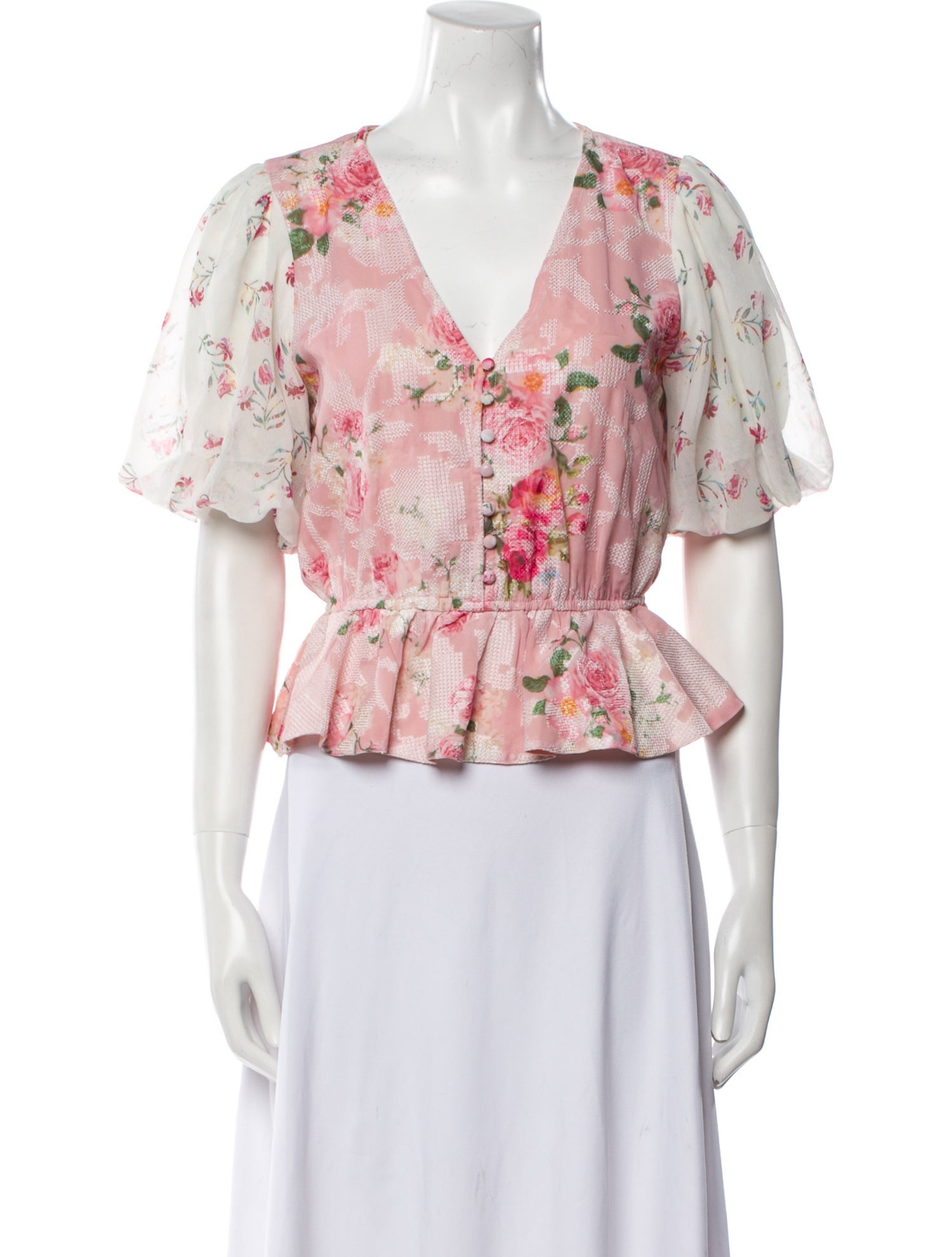 Hemanta & Nandita Floral Print V-Neck Crop Top