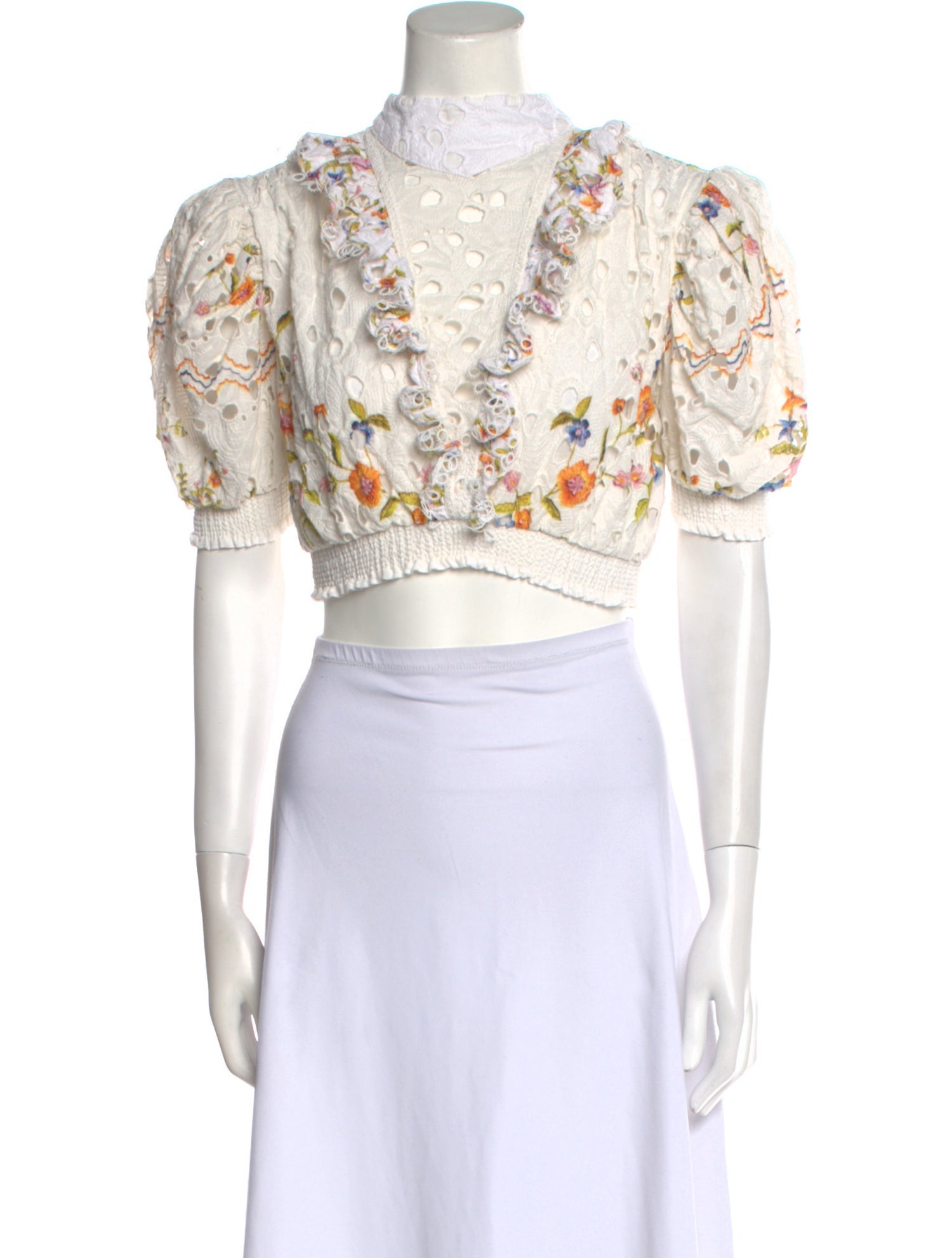 Hemanta & Nandita Floral Print Mock Neck Crop Top