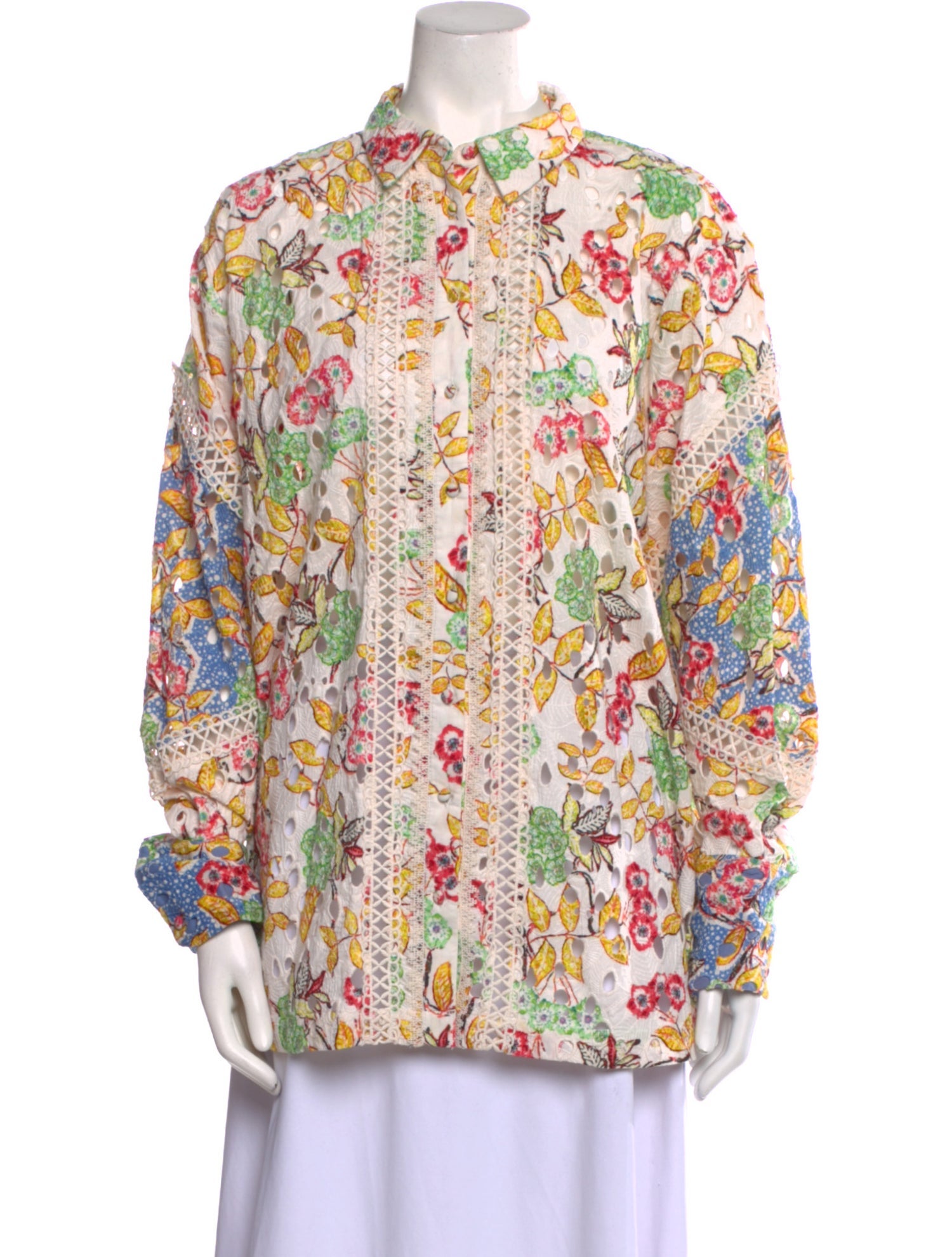 Hemanta & Nandita Floral Print Mock Neck Button-Up Top