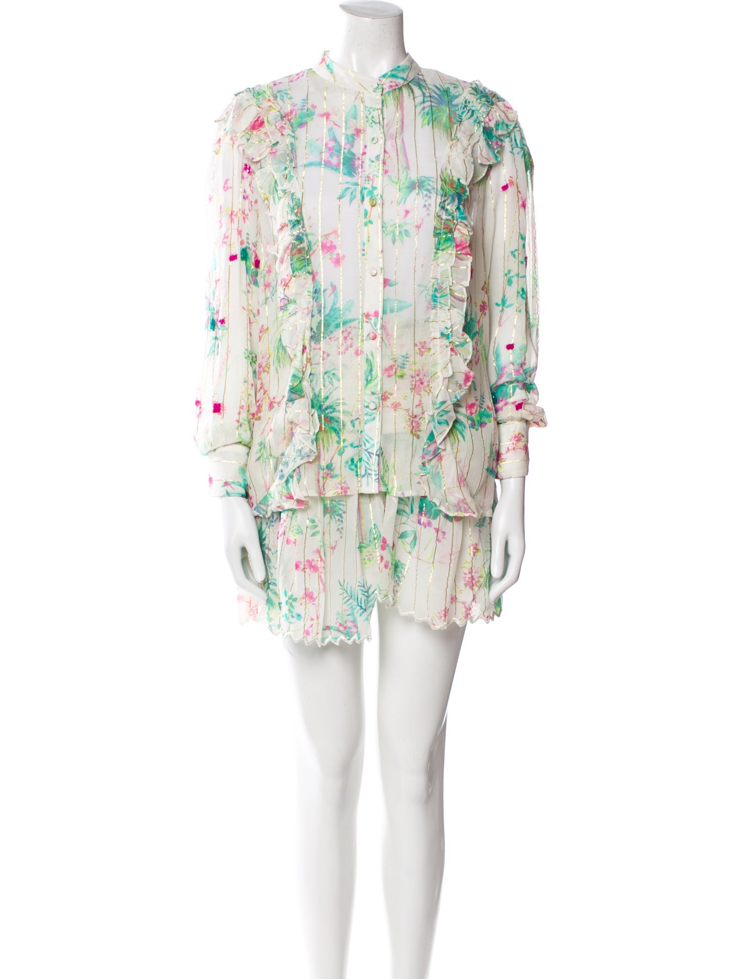 Hemanta & Nandita Floral Print Glitter Accents Skirt Set