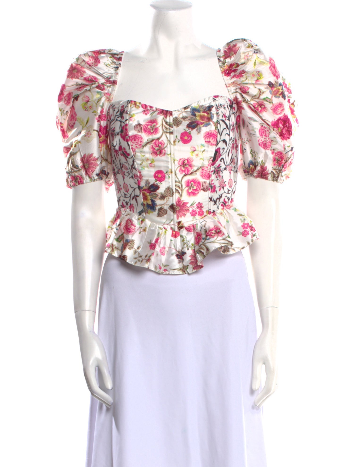 Hemanta & Nandita Floral Print Square Neckline Crop Top