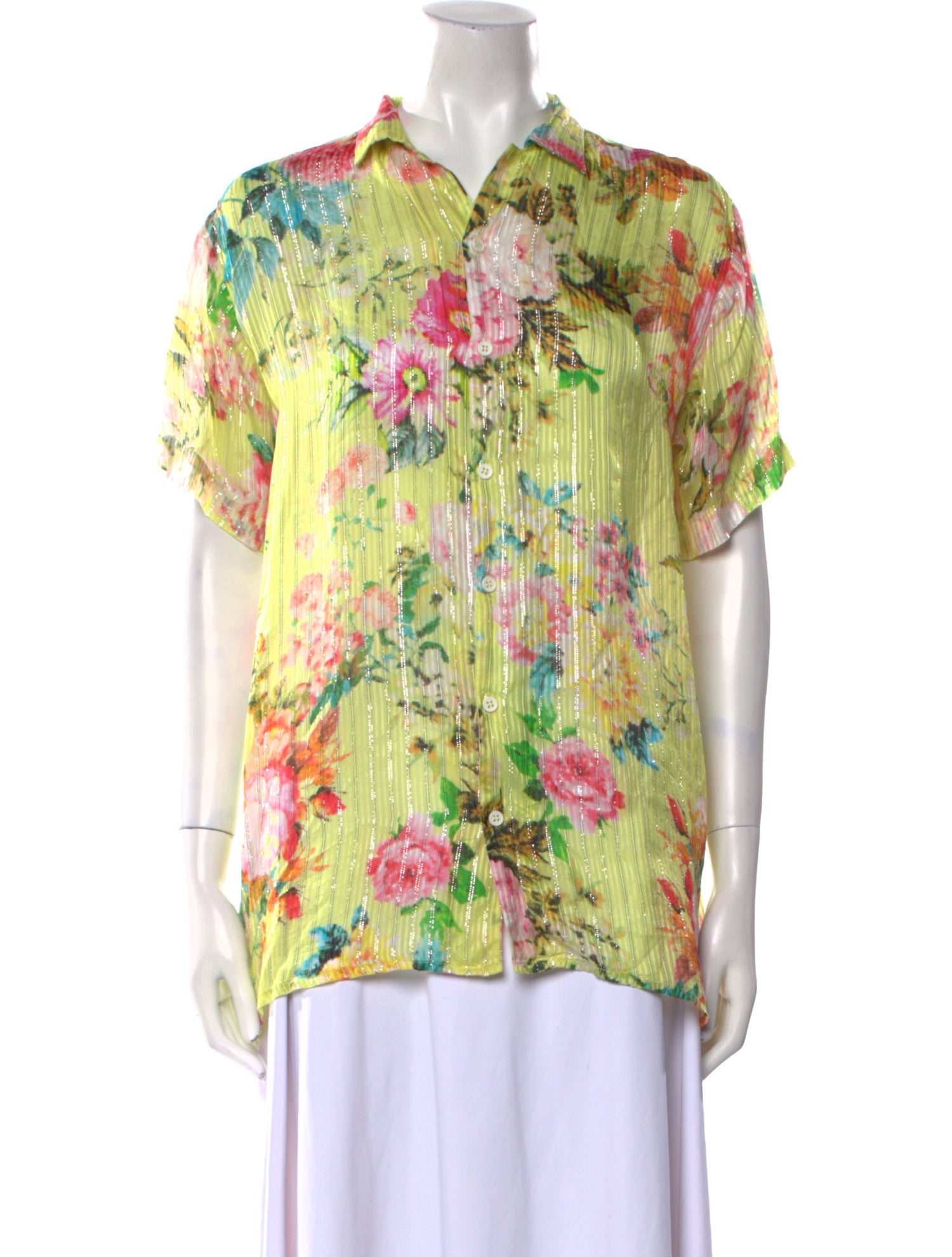 Hemanta & Nandita Floral Print Short Sleeve Blouse