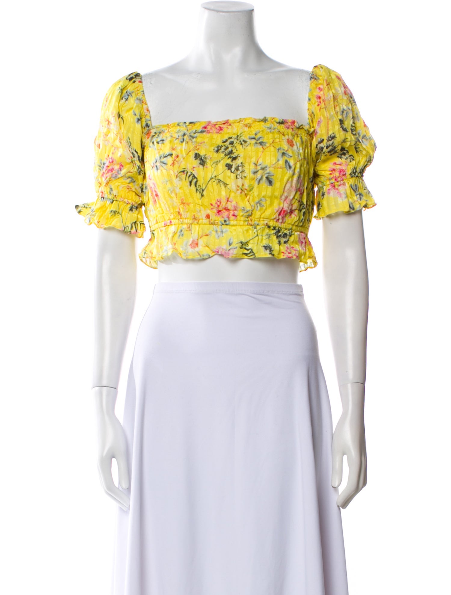 Hemanta & Nandita Floral Print Square Neckline Crop Top