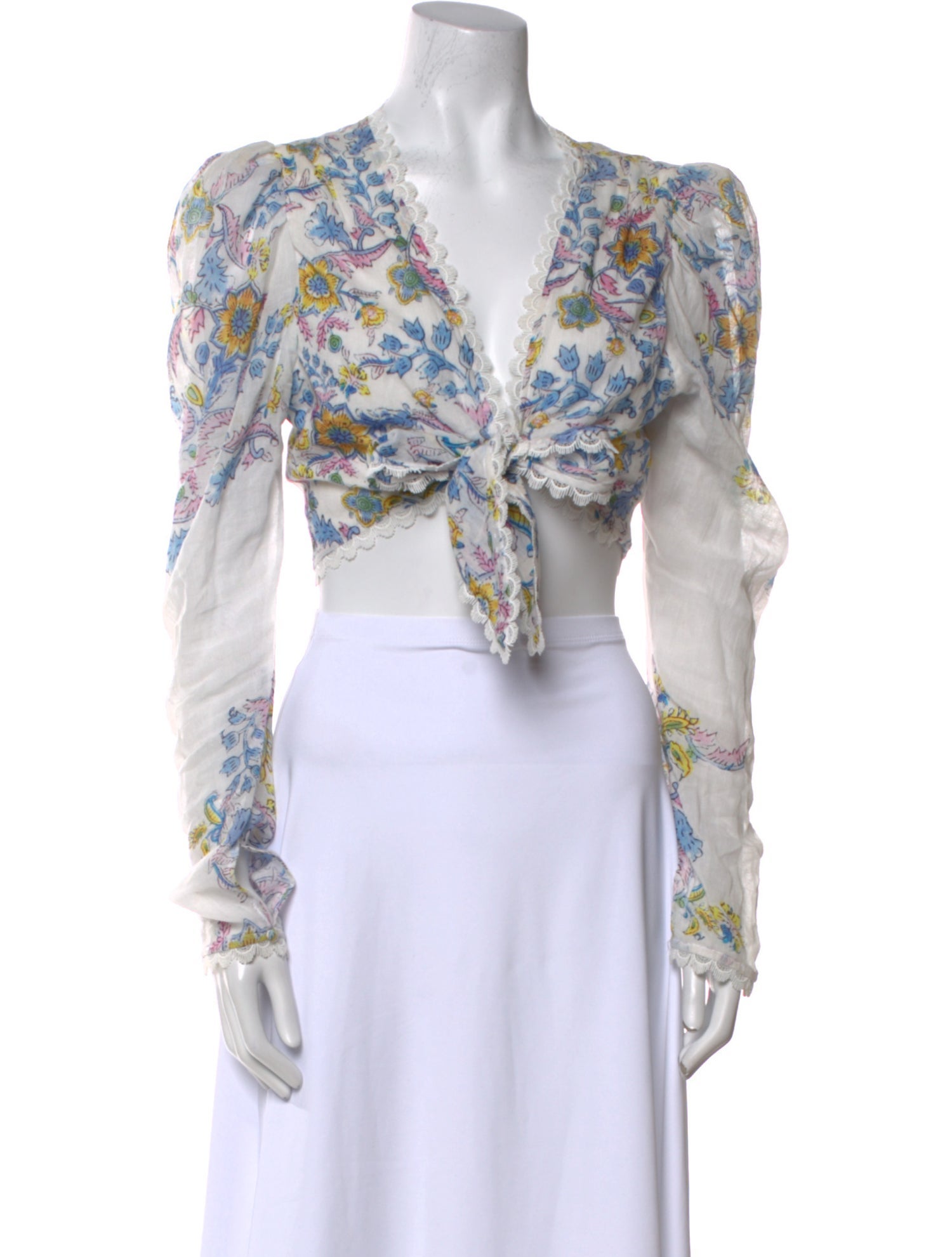 Hemanta & Nandita Floral Print V-Neck Crop Top