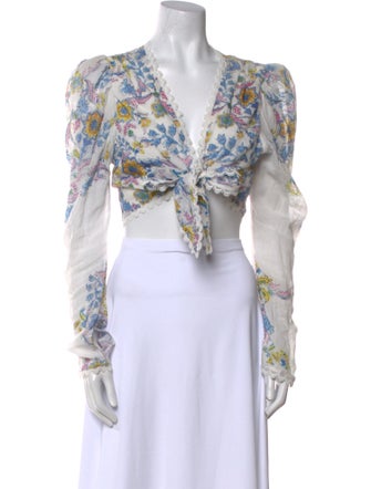 Hemanta & Nandita Floral Print V-Neck Crop Top