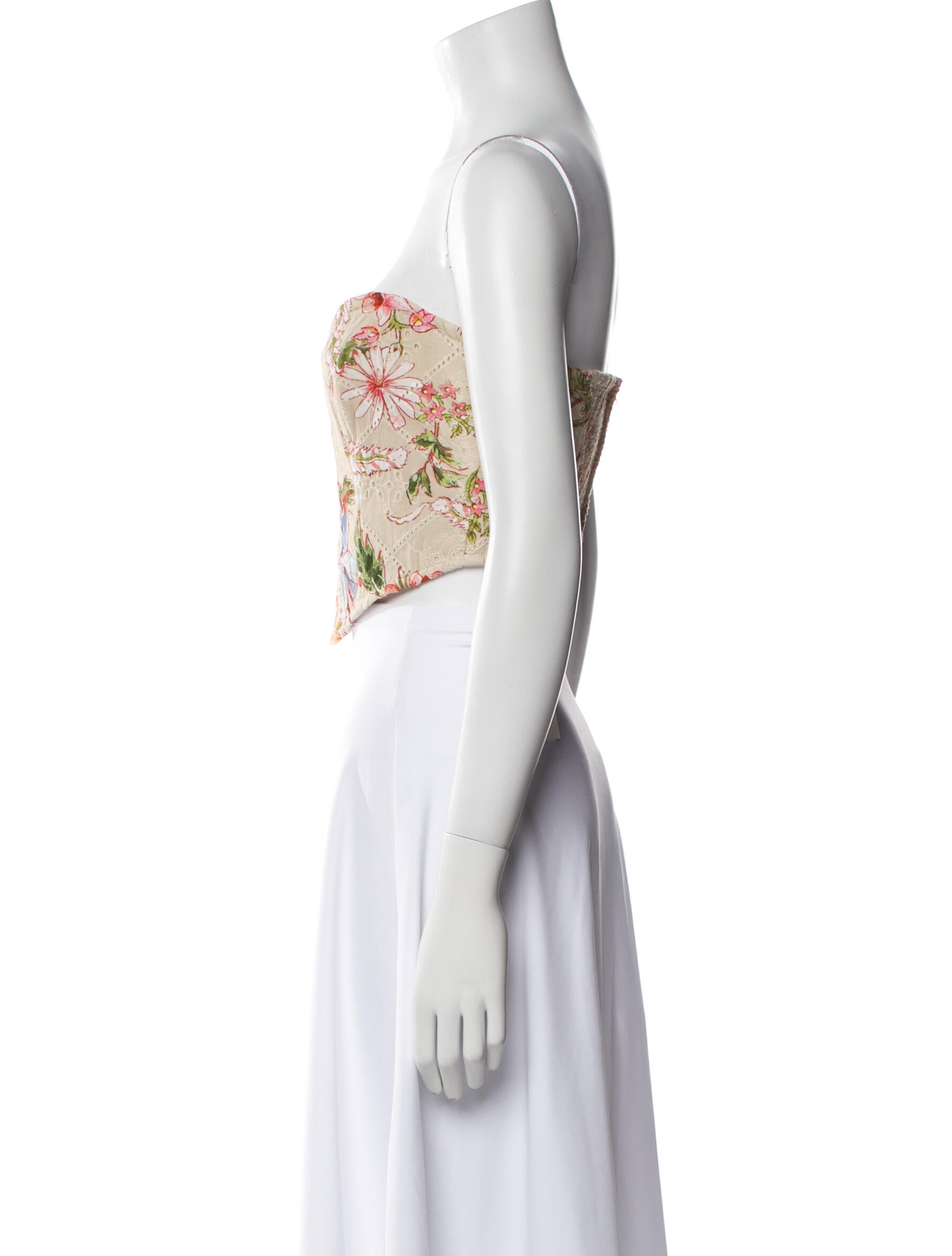 Hemanta & Nandita Floral Print Strapless Crop Top