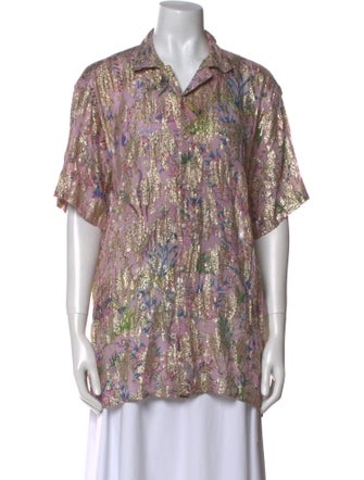 Hemanta & Nandita Printed Short Sleeve Button-Up Top