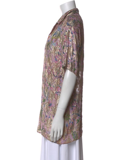 Hemanta & Nandita Printed Short Sleeve Button-Up Top