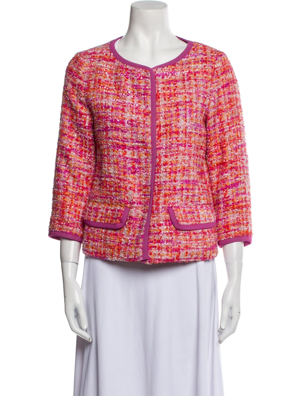 Herno Evening Jacket Pink Tweed Pattern Collarless - image 1
