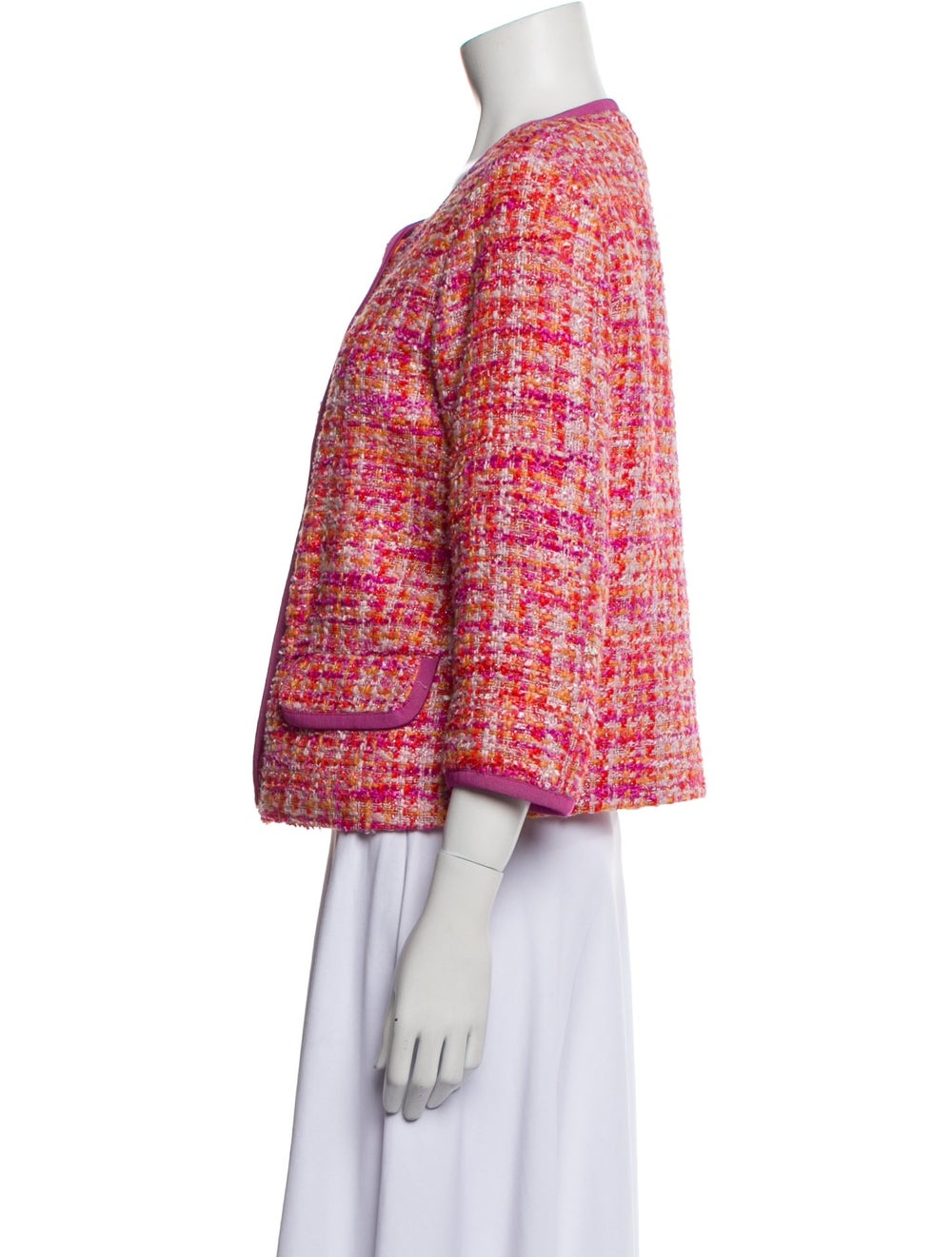 Herno Evening Jacket Pink Tweed Pattern Collarless - image 2