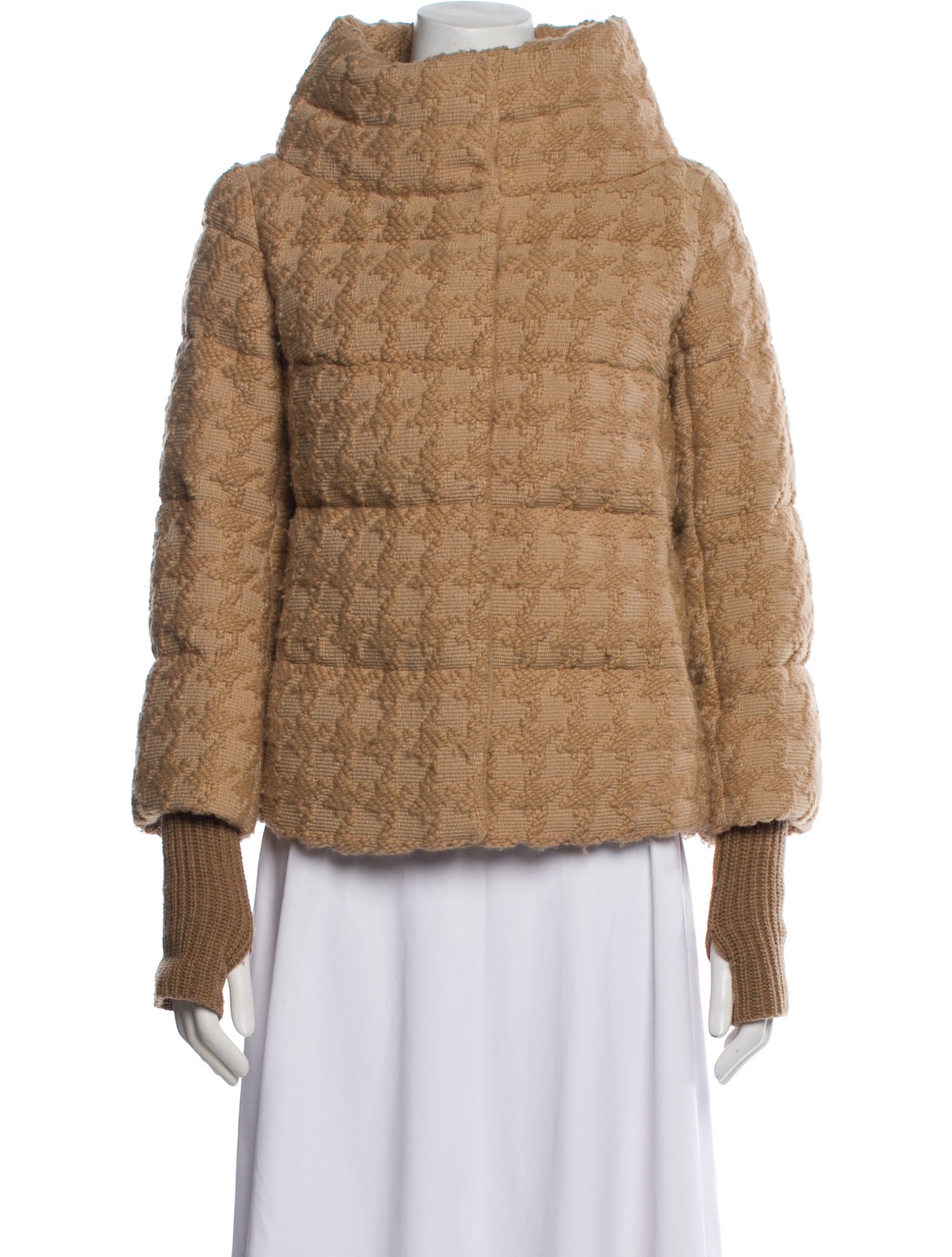 Herno Down Tweed Pattern Faux Fur Jacket