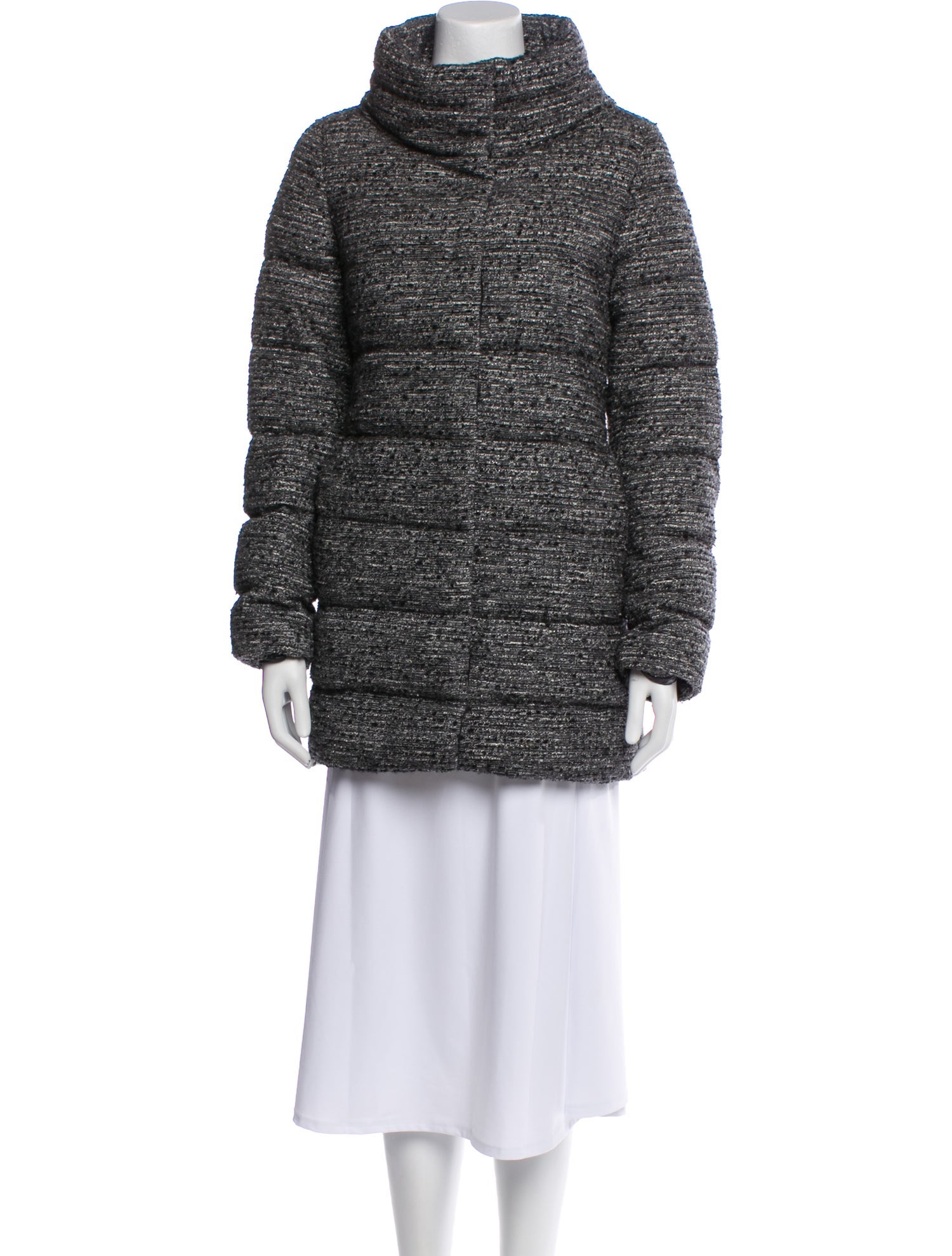 Herno Tweed Pattern Faux Fur Coat