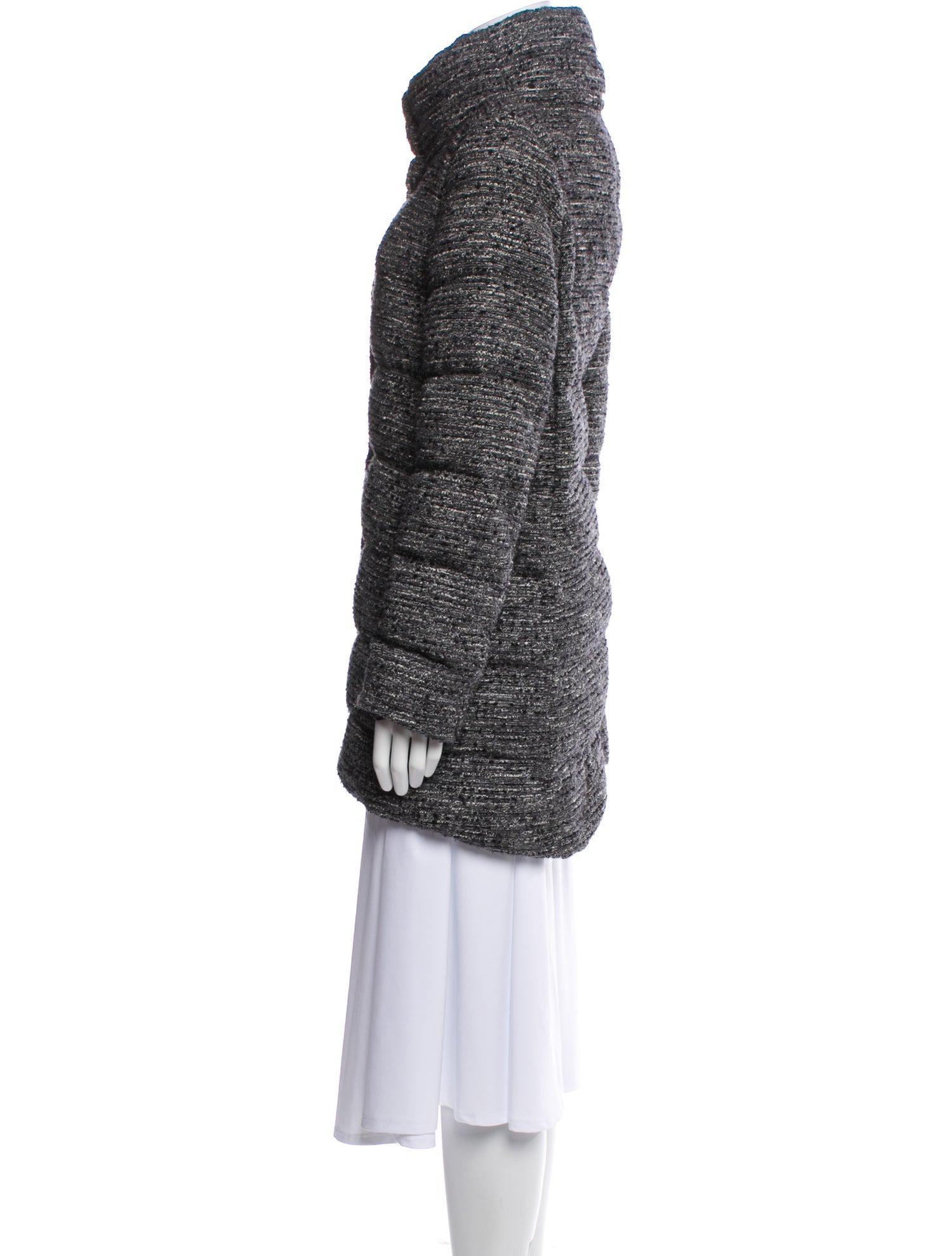 Herno Tweed Pattern Faux Fur Coat