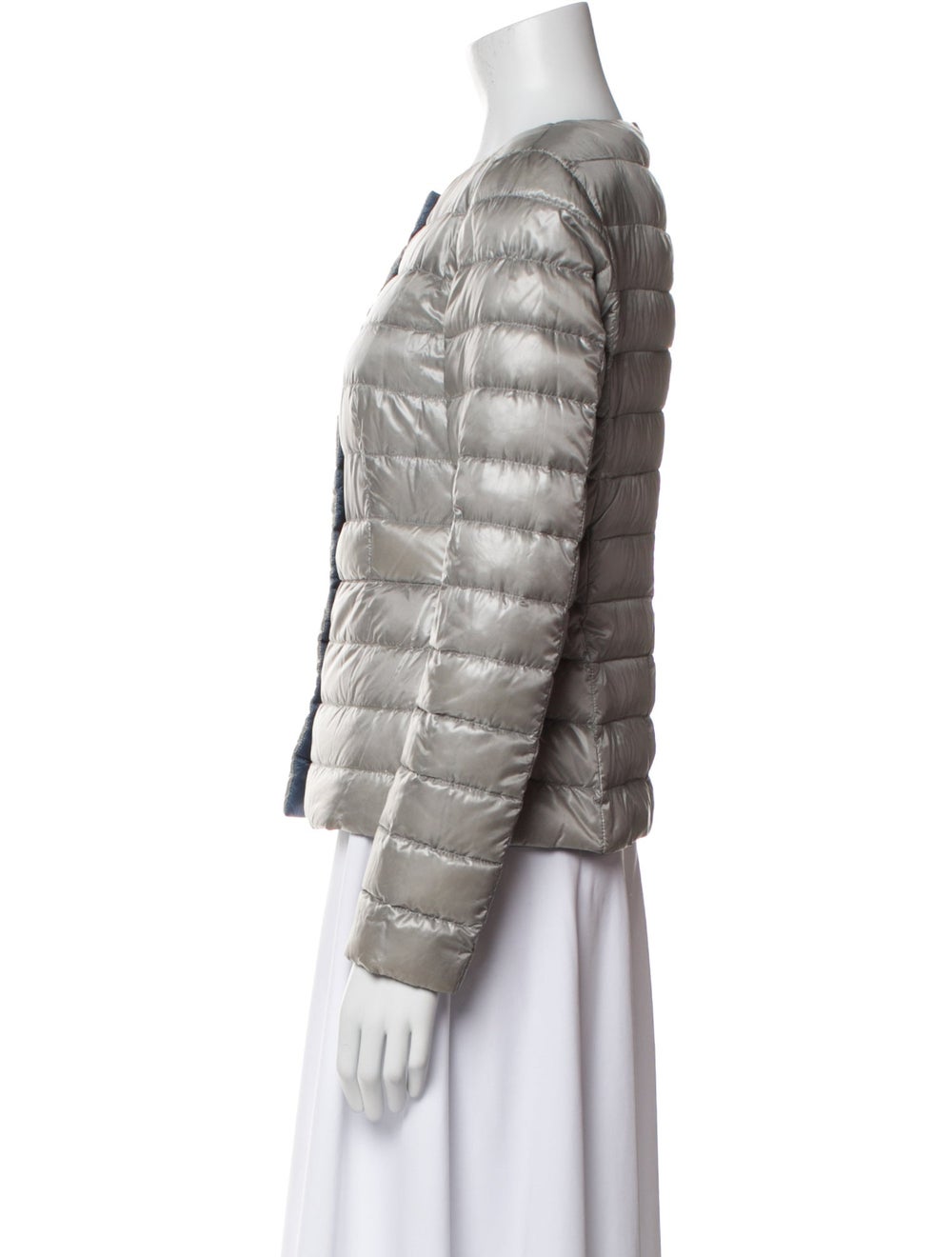 Herno Down Jacket Blue & Grey Collarless Slit Poc… - image 2