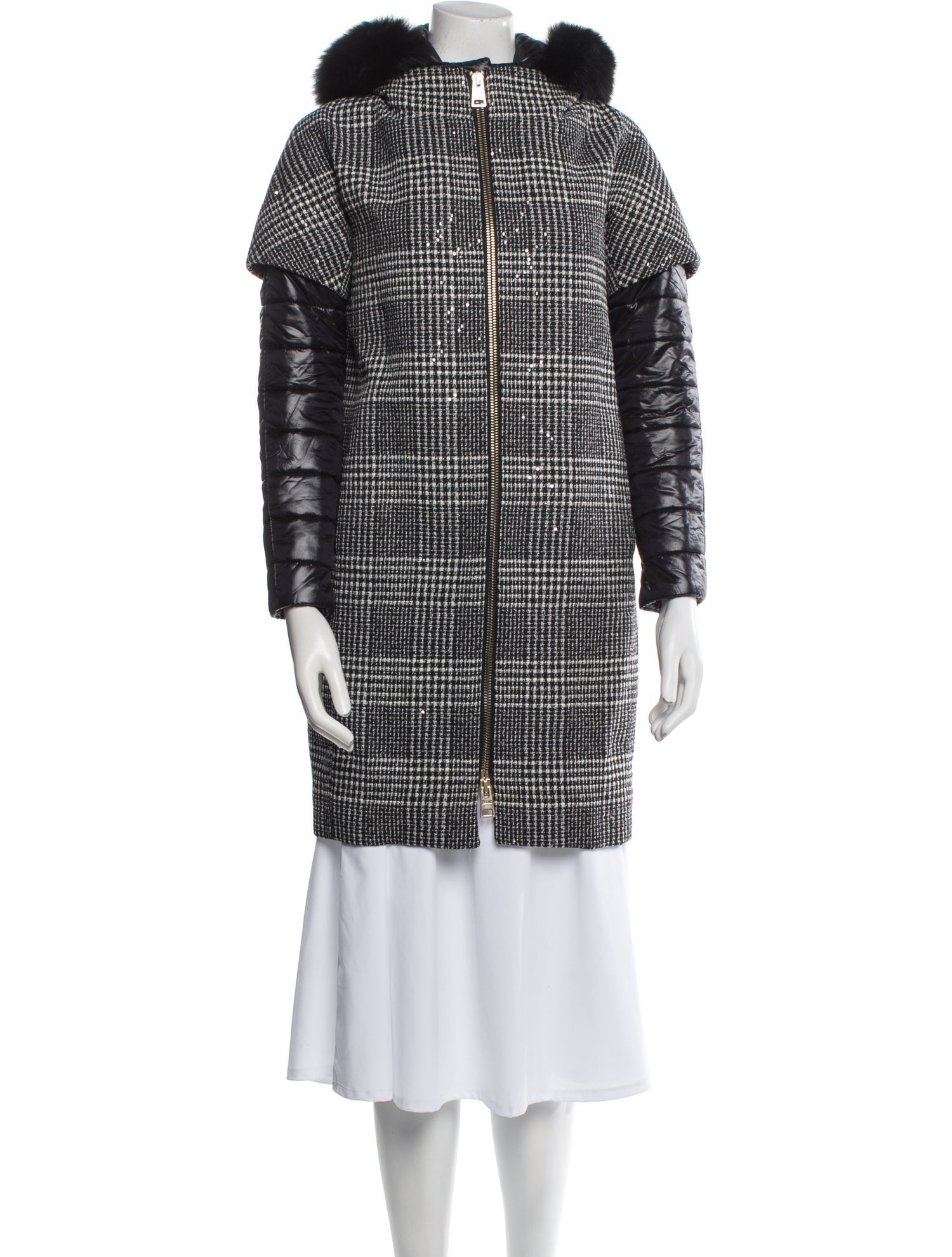 Herno Plaid Print Fur Coat