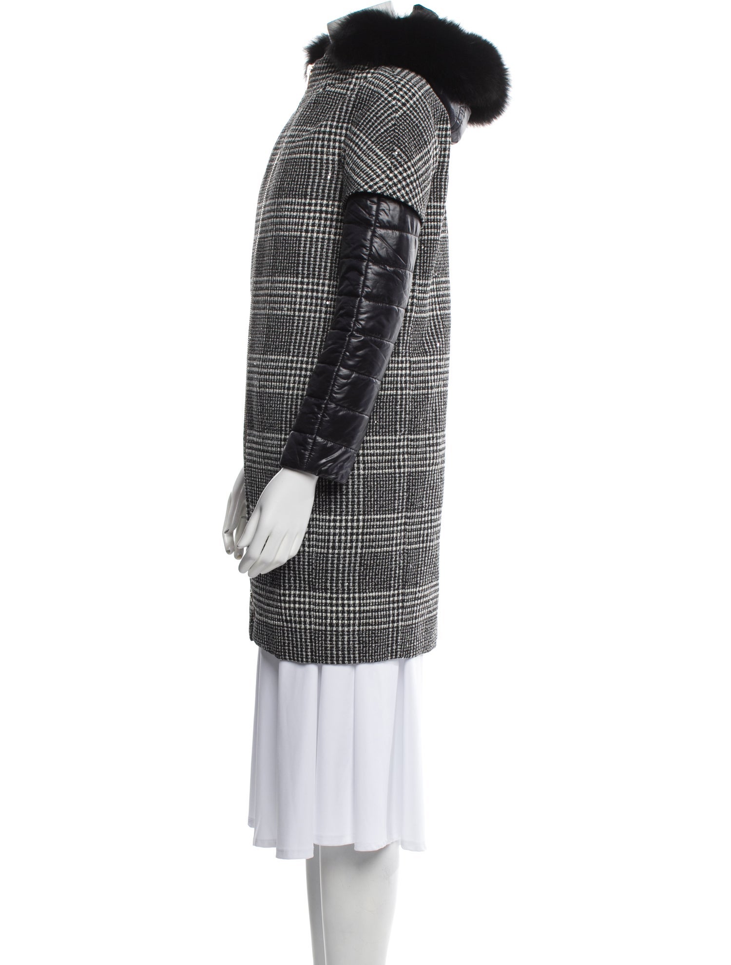 Herno Plaid Print Fur Coat