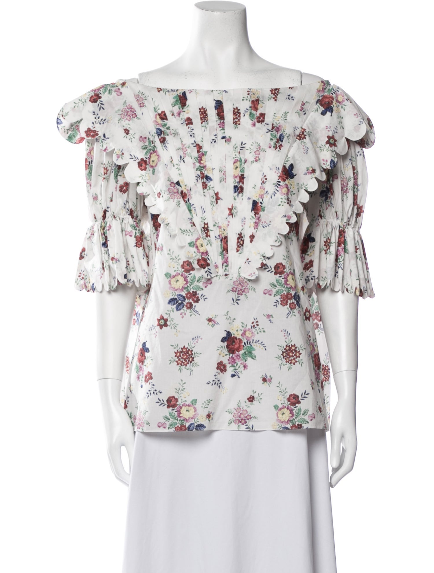 Horror Vacui Floral Print Bateau Neckline Blouse