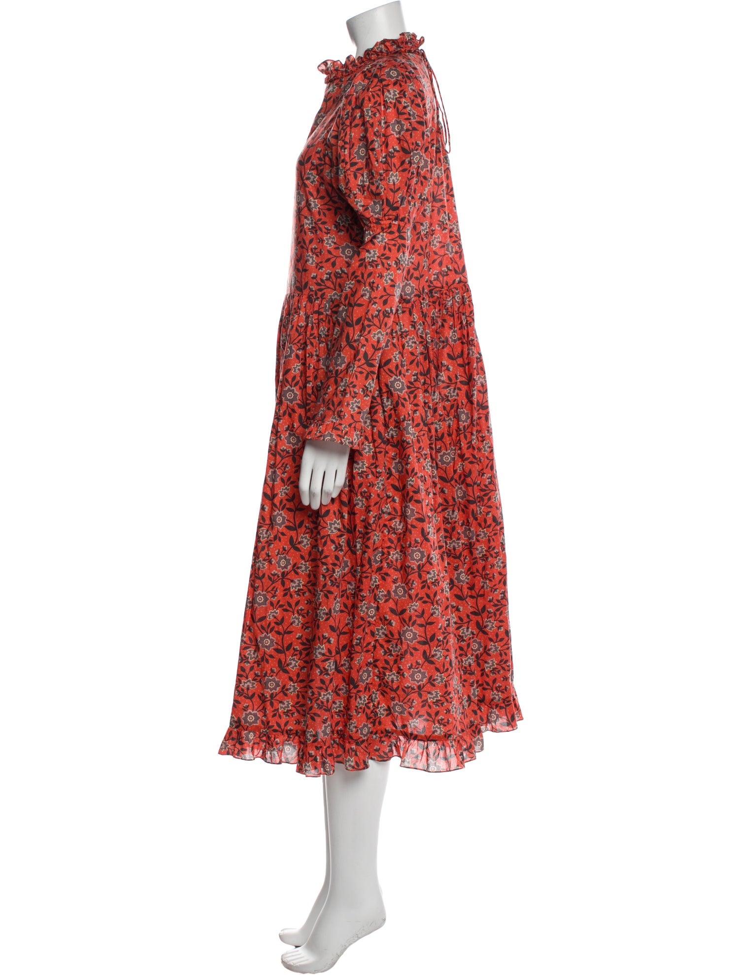 Horror Vacui Floral Print Midi Length Dress