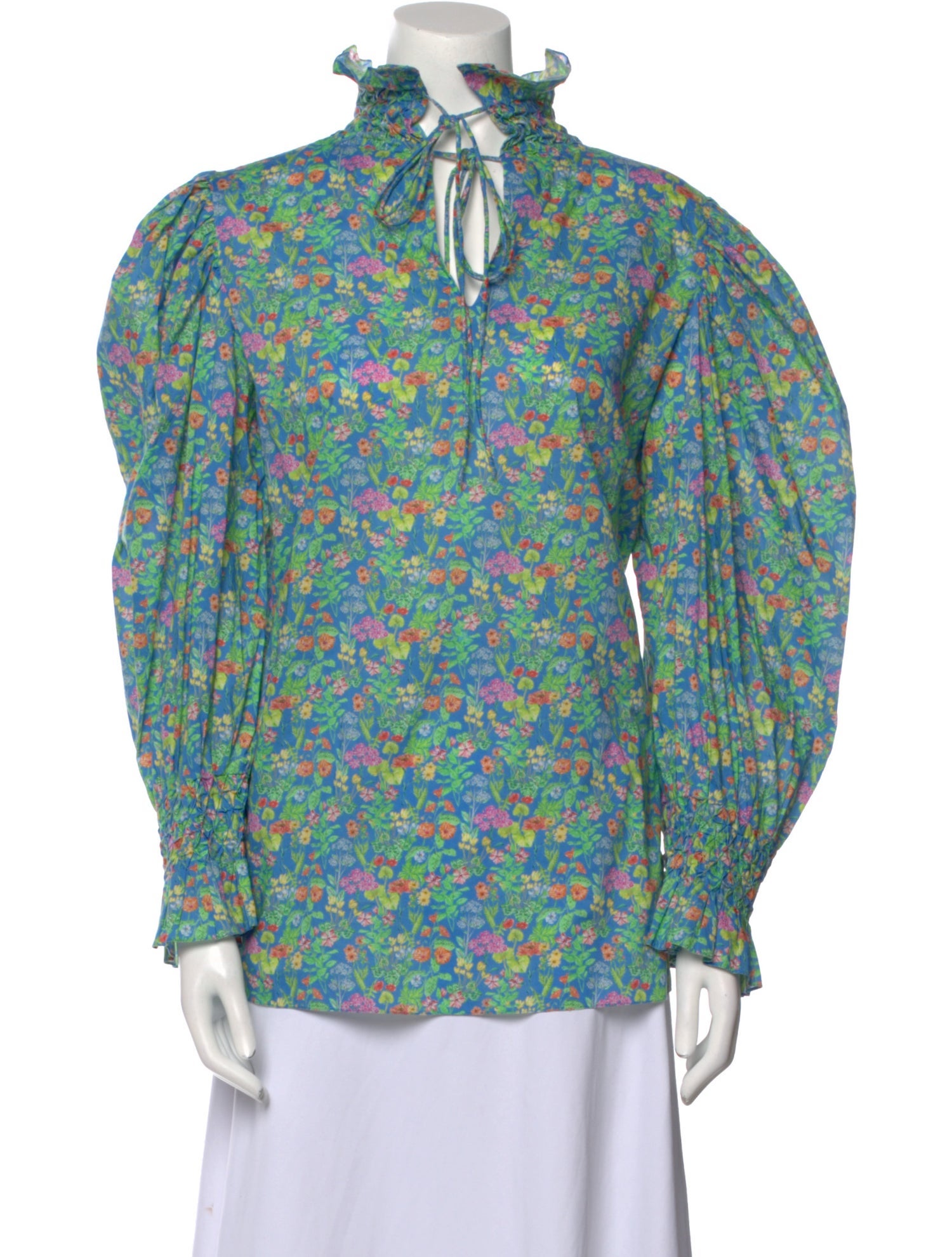 Horror Vacui Floral Print Mock Neck Blouse