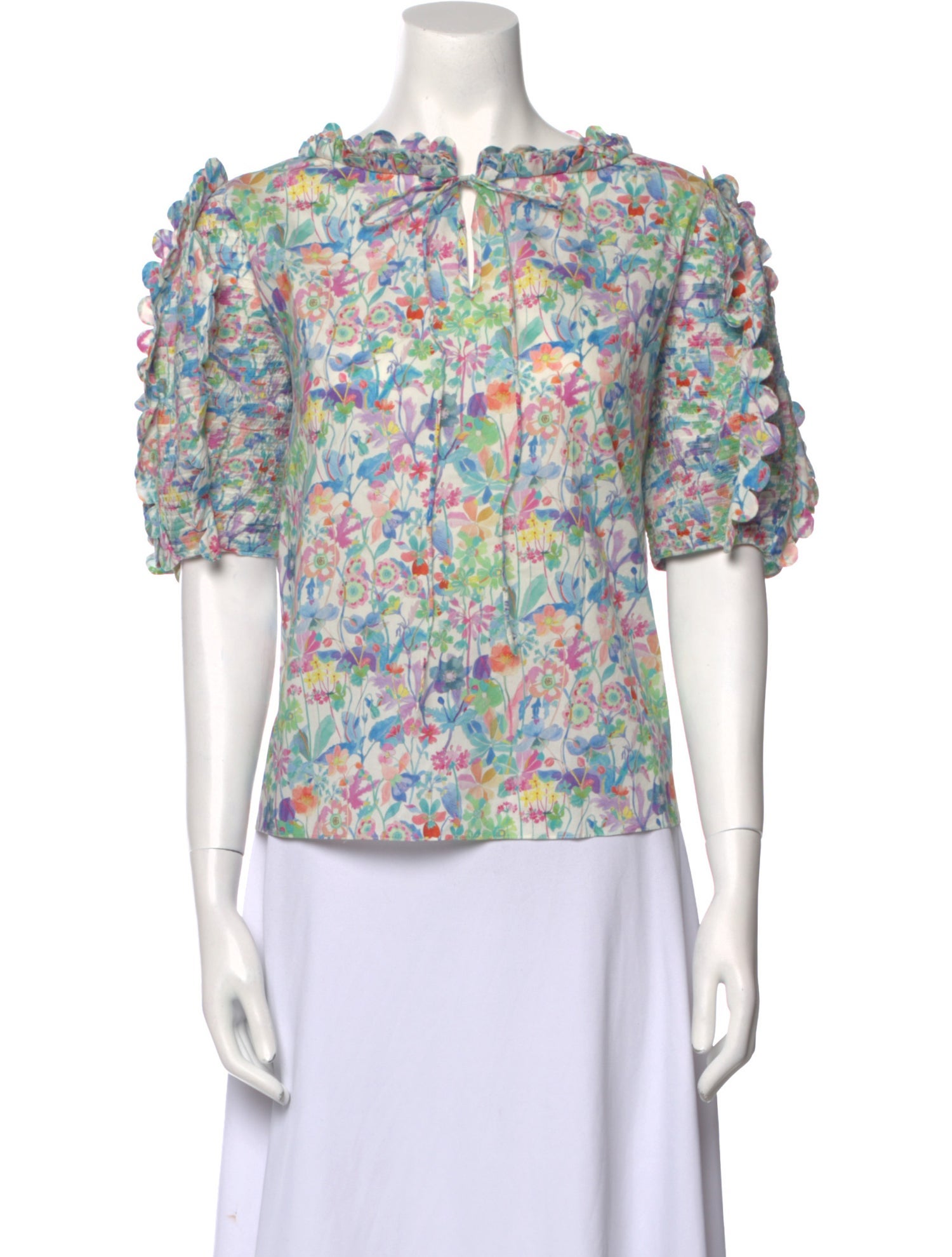 Horror Vacui Floral Print Bateau Neckline Blouse