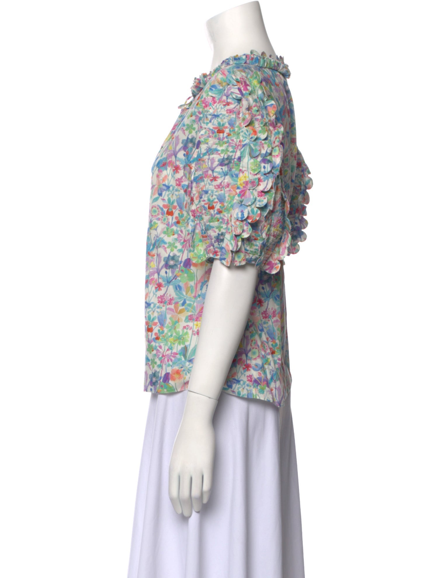 Horror Vacui Floral Print Bateau Neckline Blouse