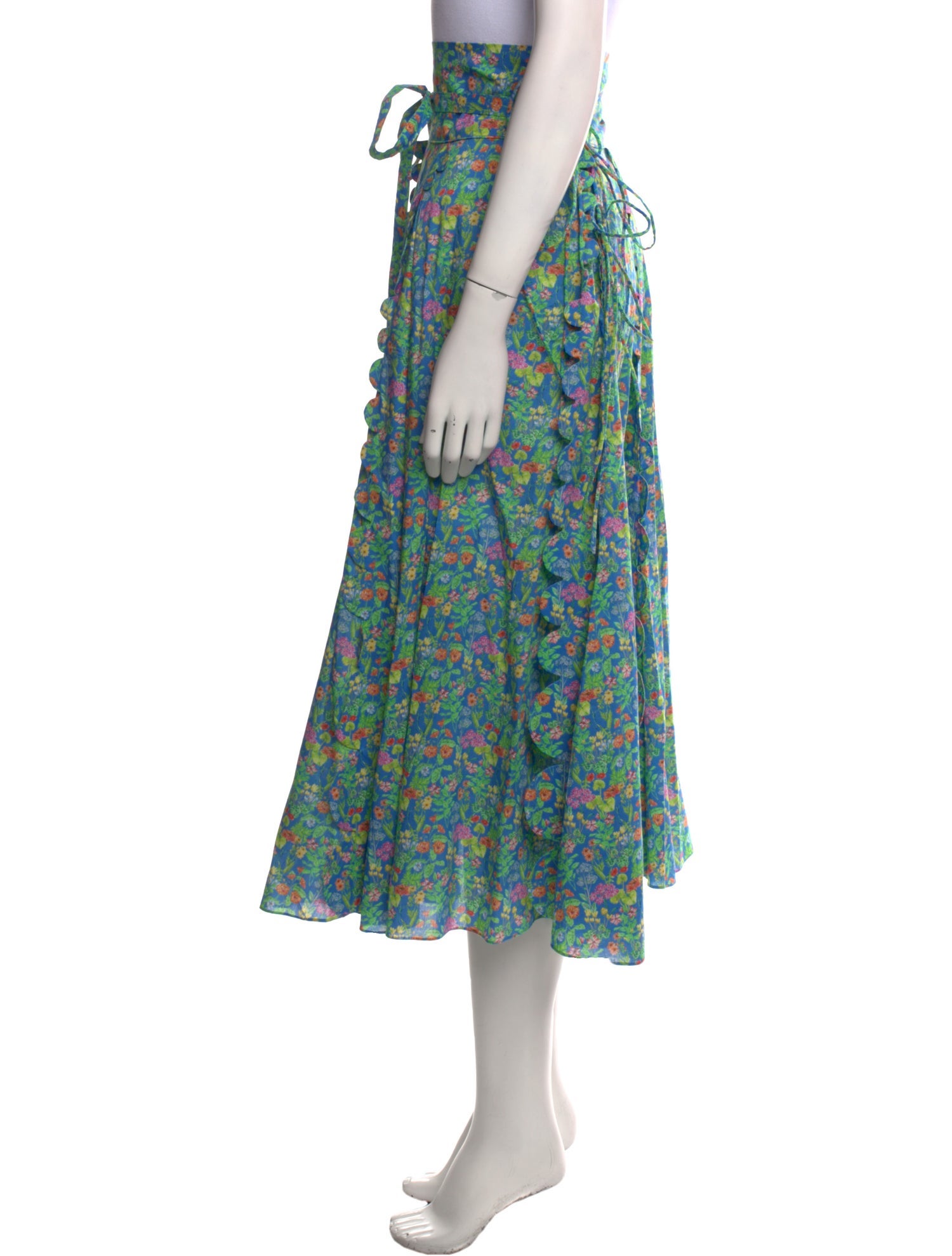 Horror Vacui Floral Print Midi Length Skirt