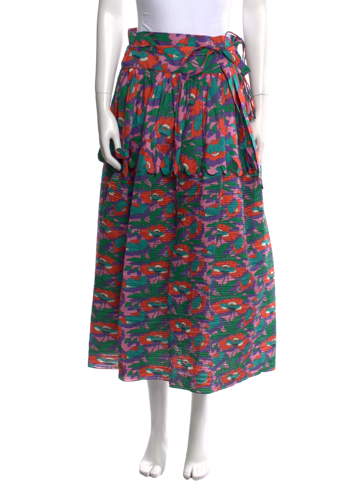 Horror Vacui Floral Print Midi Length Skirt