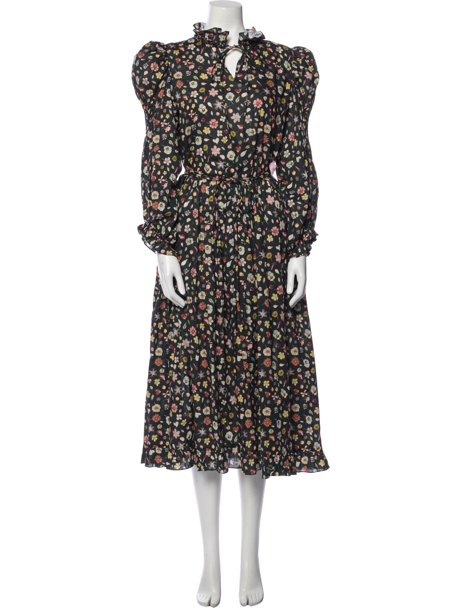 Horror Vacui Floral Print Midi Length Dress